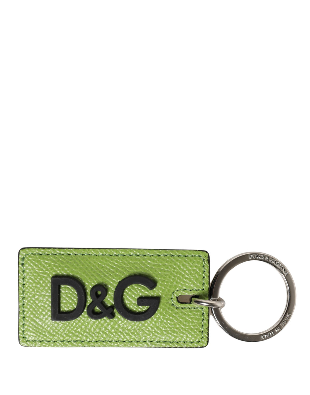 Dolce & Gabbana Green Calfskin DG Logo Metal Ring Keychain
