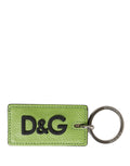 Dolce & Gabbana Green Calfskin DG Logo Metal Ring Keychain
