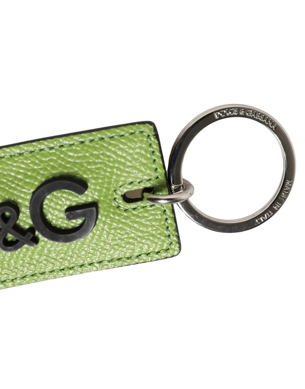 Dolce & Gabbana Green Calfskin DG Logo Metal Ring Keychain