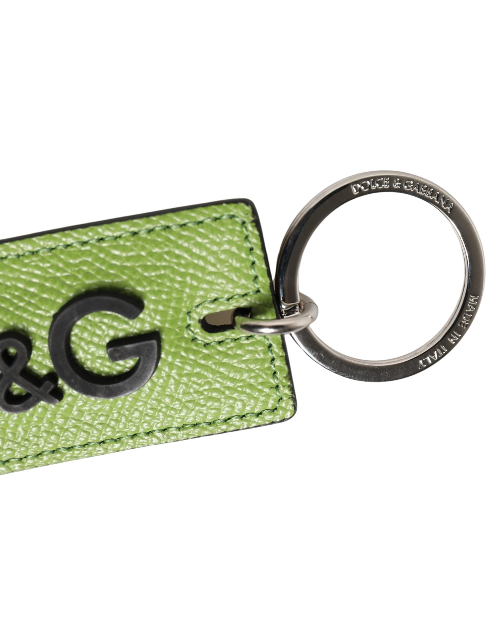 Dolce & Gabbana Green Calfskin DG Logo Metal Ring Keychain