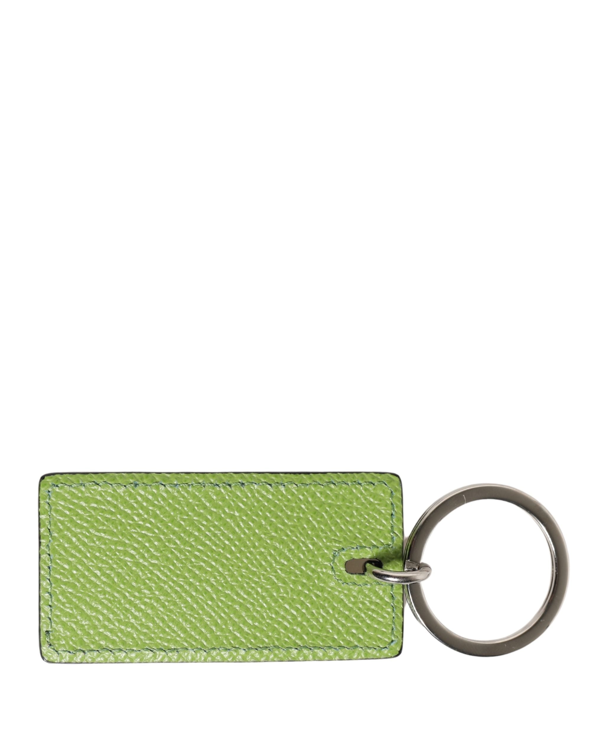 Dolce & Gabbana Green Calfskin DG Logo Metal Ring Keychain