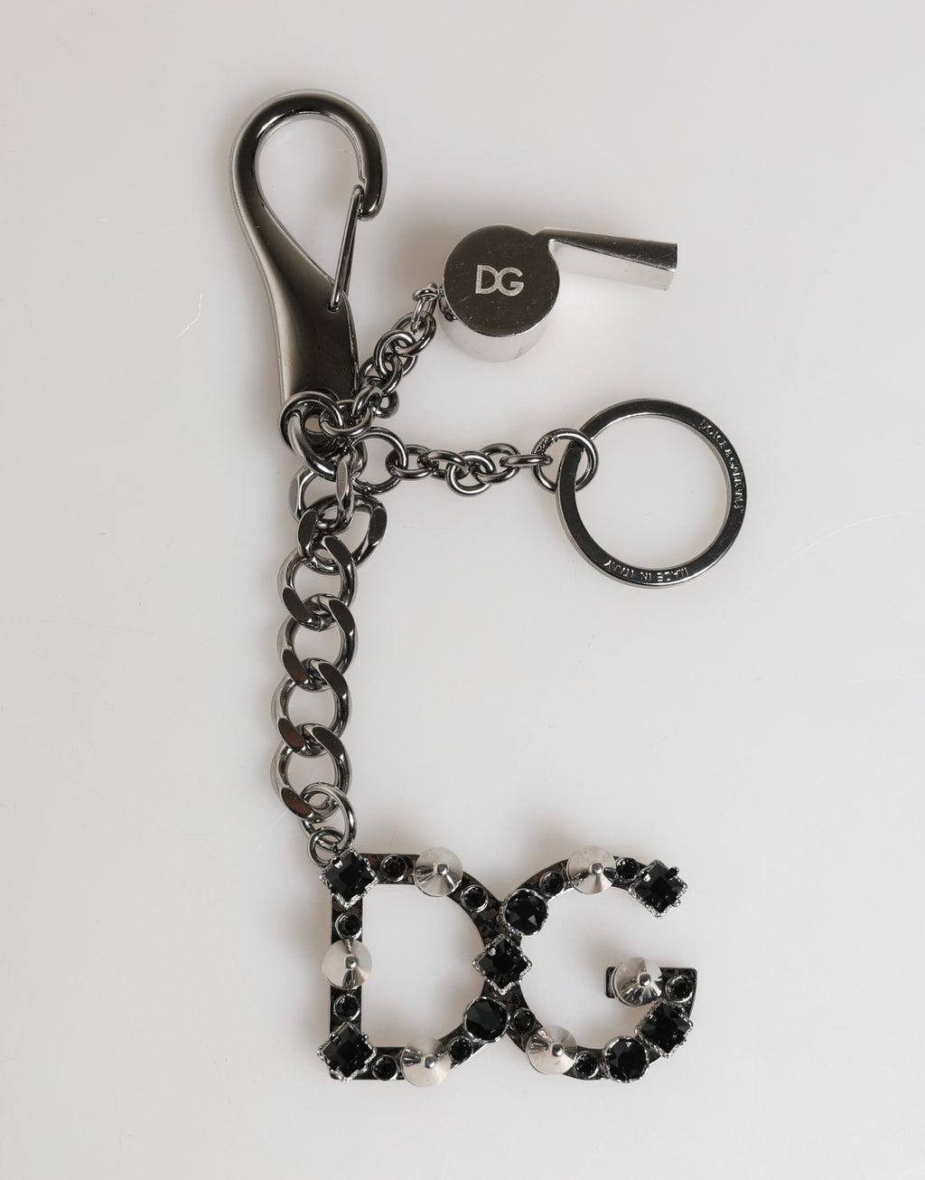 Dolce & Gabbana Keyring with DG Logo in Silver Brass and Crystal