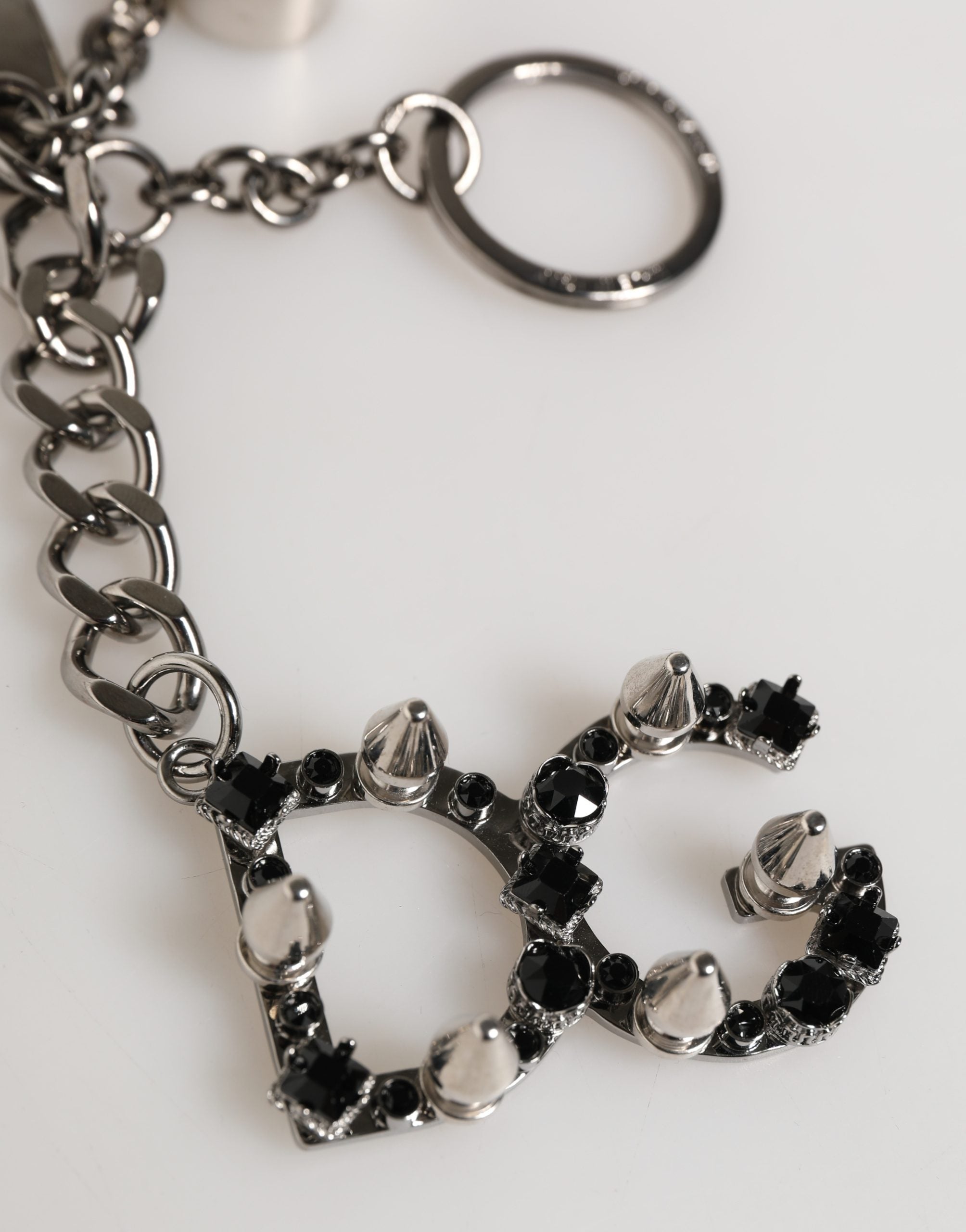 Dolce & Gabbana Keyring with DG Logo in Silver Brass and Crystal