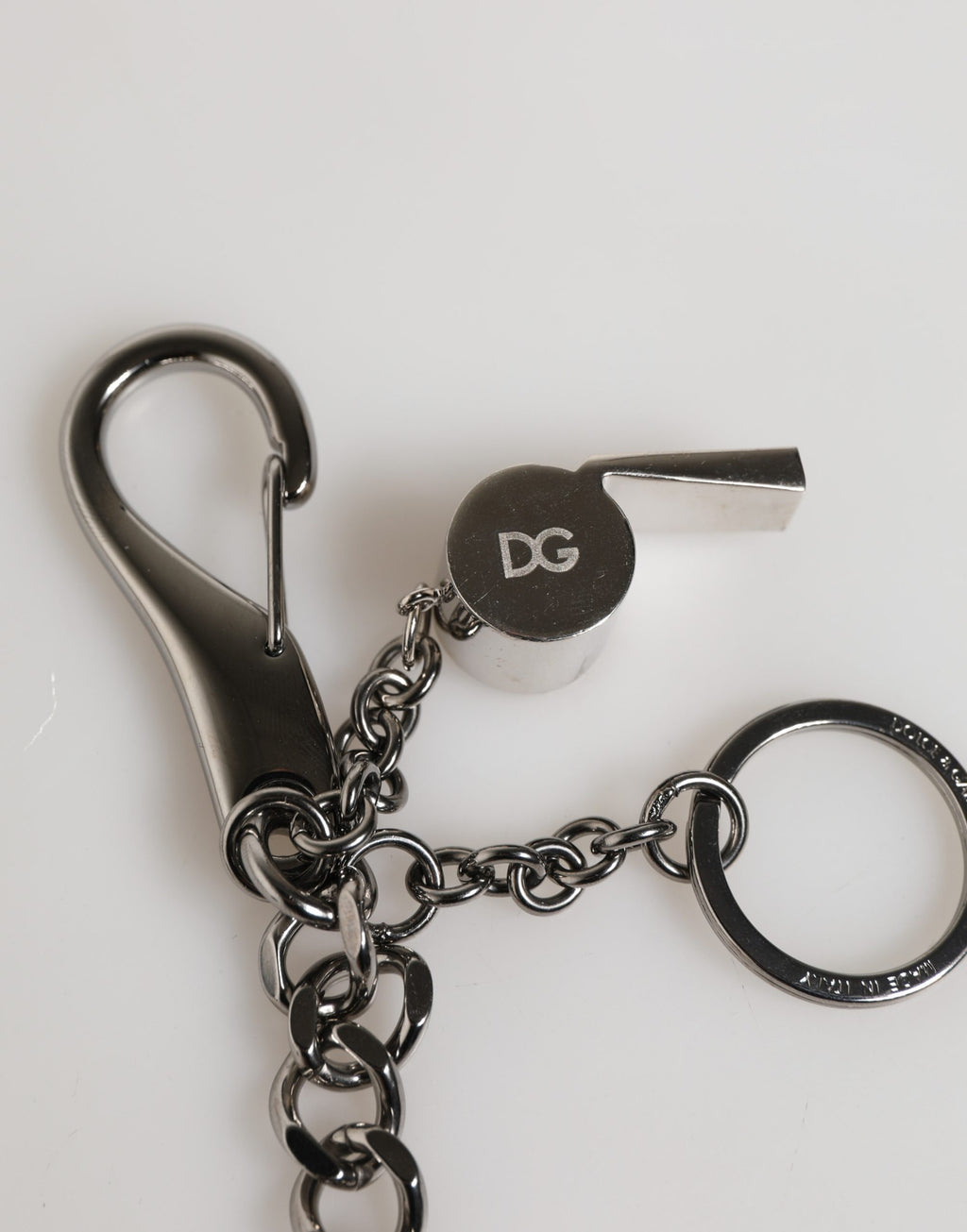 Dolce & Gabbana Keyring with DG Logo in Silver Brass and Crystal