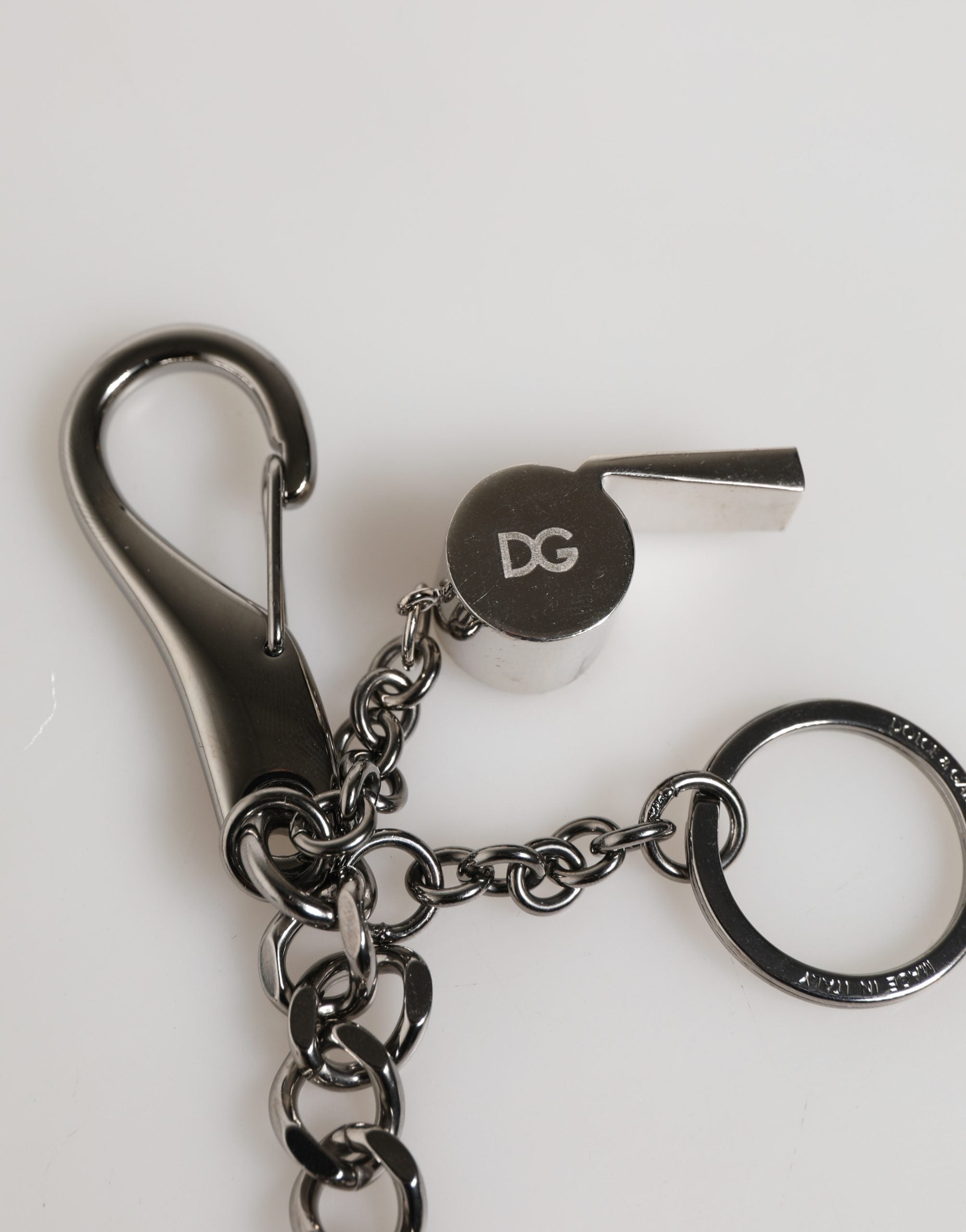 Dolce & Gabbana Keyring with DG Logo in Silver Brass and Crystal