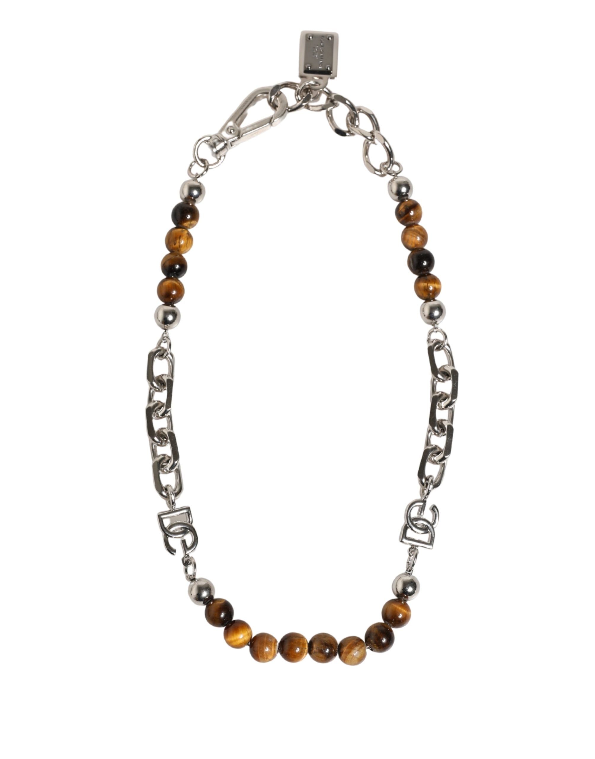 Dolce & Gabbana bracelet with silver-tone brass chains, pearls, and DG logo