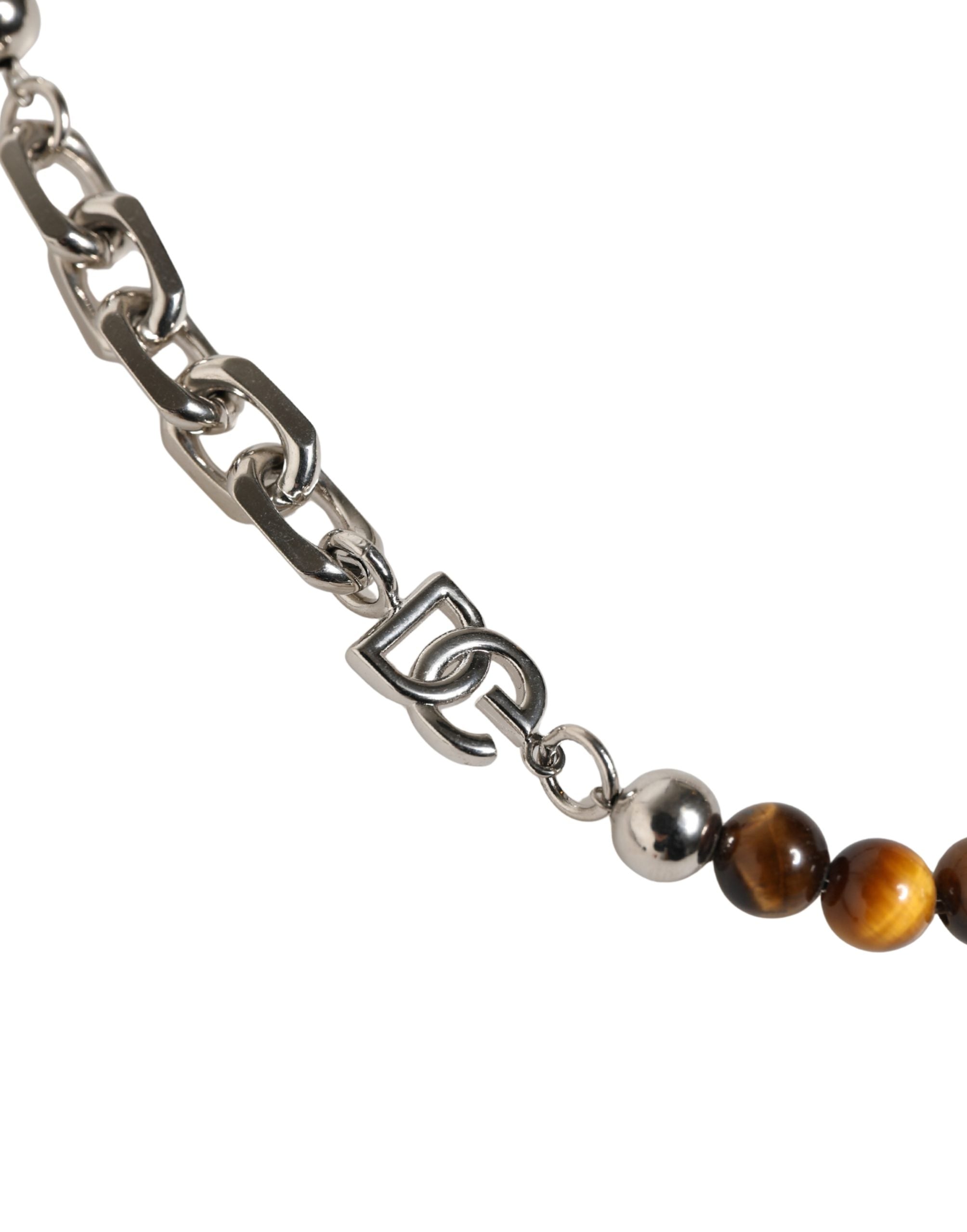 Dolce & Gabbana bracelet with silver-tone brass chains, pearls, and DG logo
