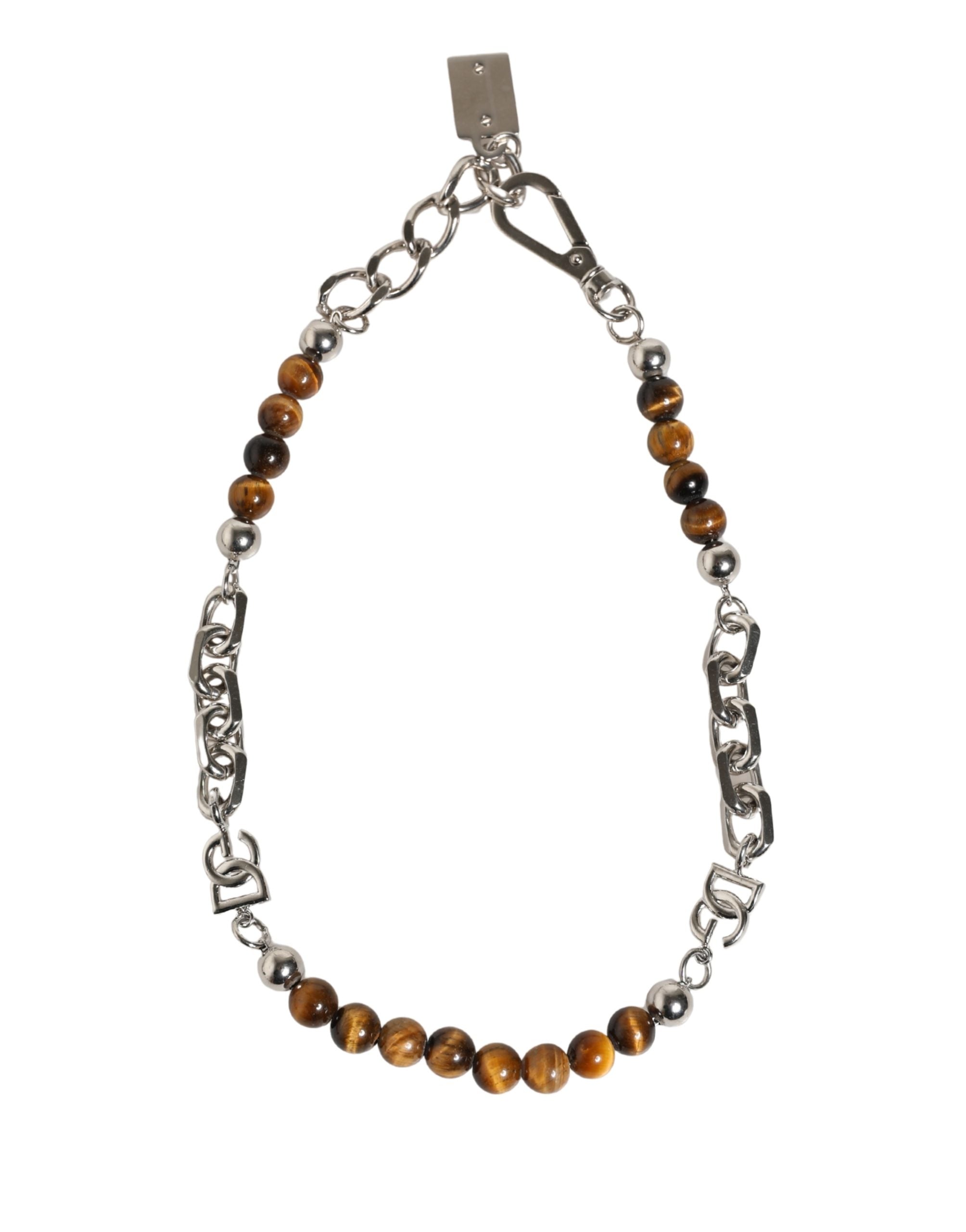 Dolce & Gabbana bracelet with silver-tone brass chains, pearls, and DG logo
