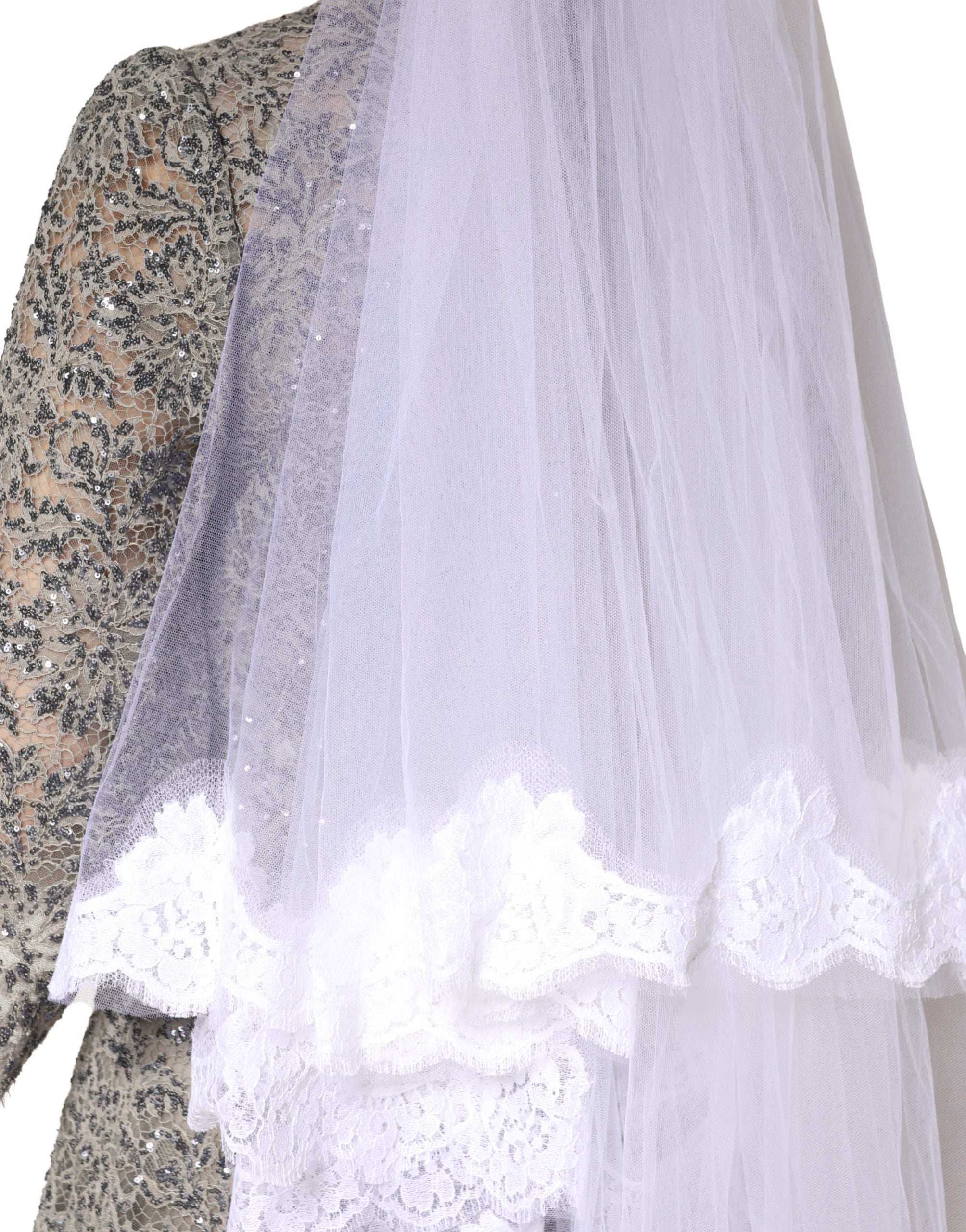 Dolce & Gabbana veil in white floral lace, nylon, floor-length, 3 m long