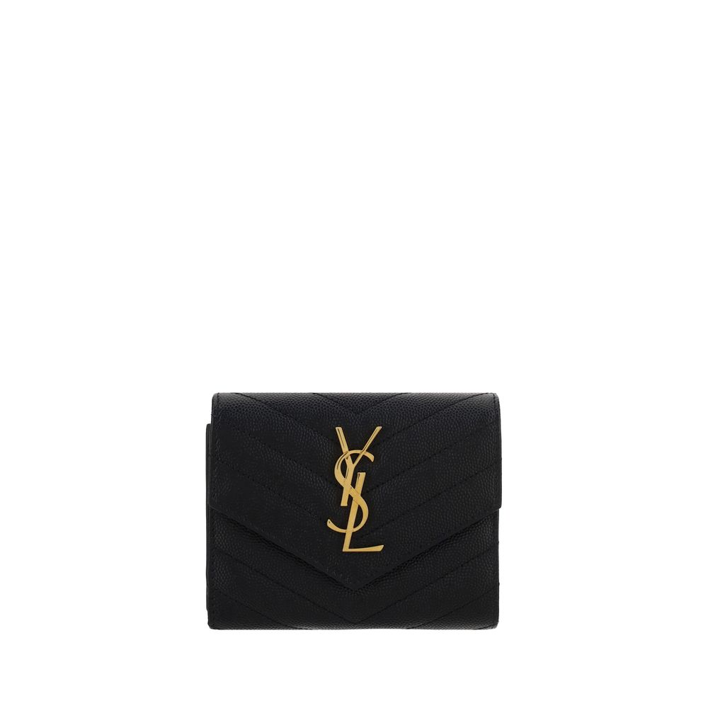 Saint Laurent Schwarzes Kalbsleder Bos Taurus Portemonnaie