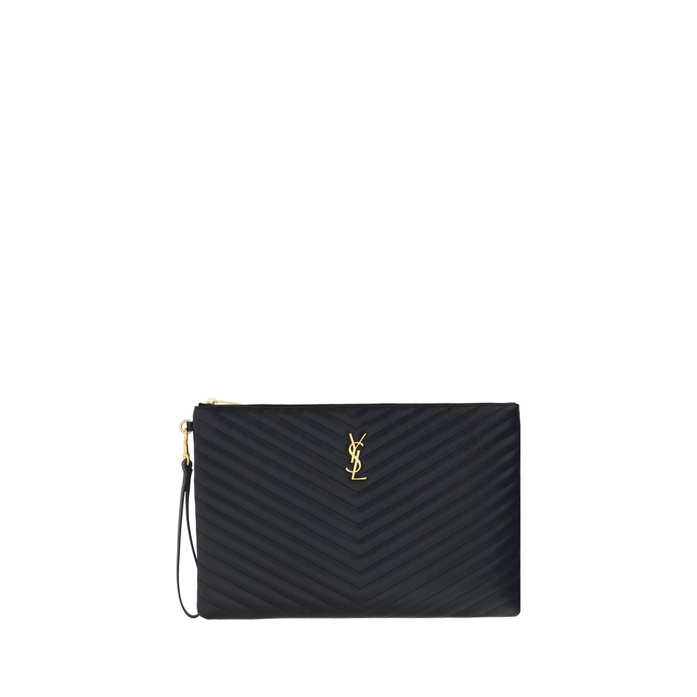 Saint Laurent Schwarze Bos Taurus Kalbsleder Clutch