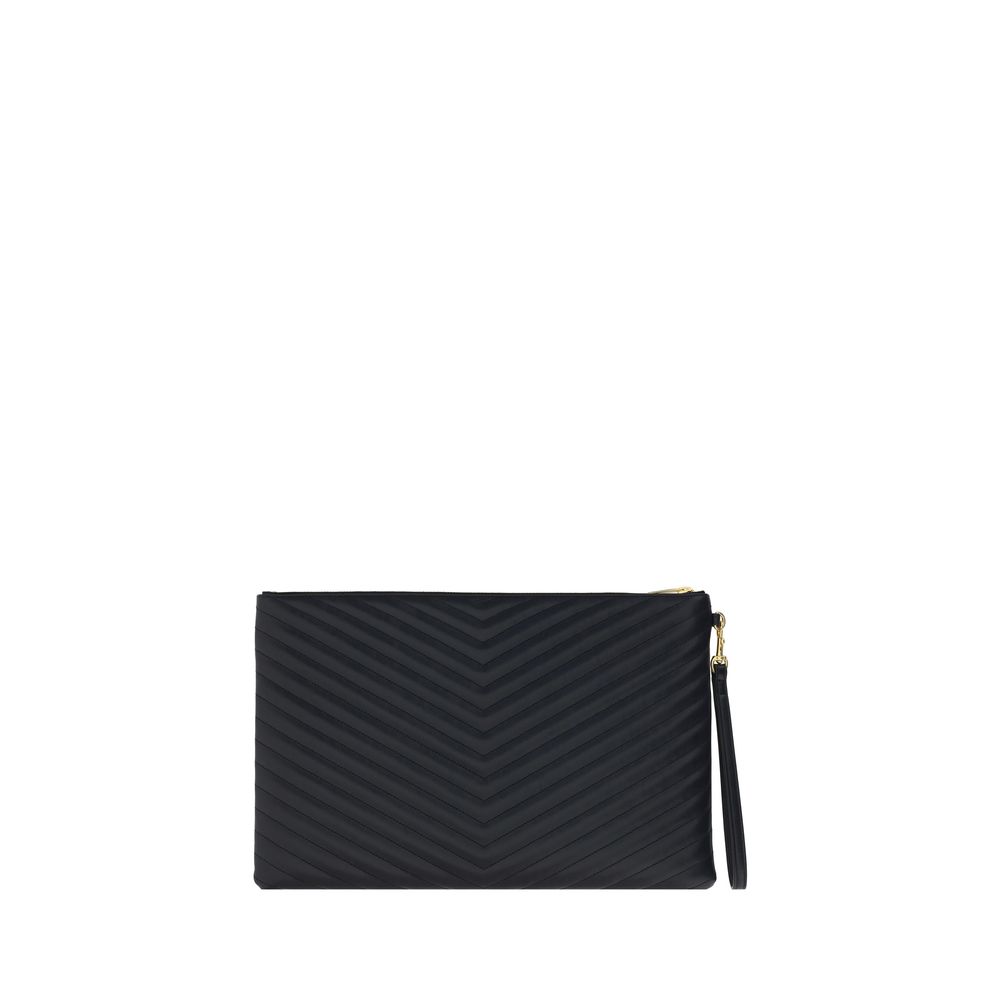 Saint Laurent Schwarze Bos Taurus Kalbsleder Clutch