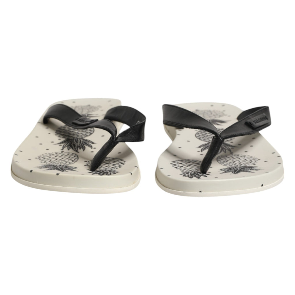 Dolce & Gabbana Weiße Pantoletten mit Ananas-Print