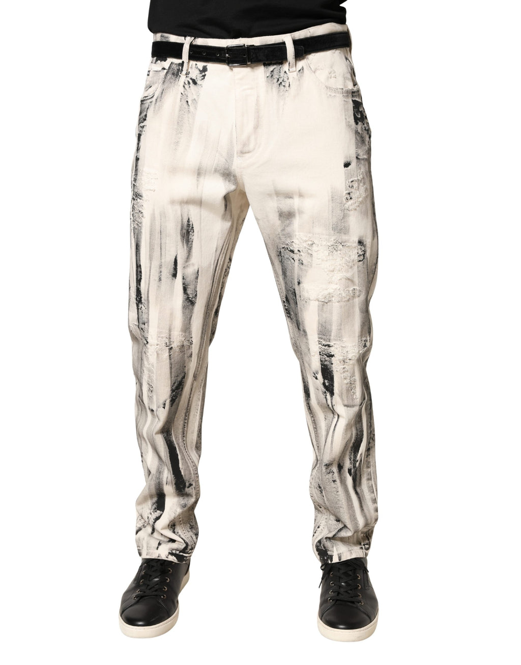 Dolce & Gabbana Weiße Jeans im Used-Look mit Farbspritzer-Print