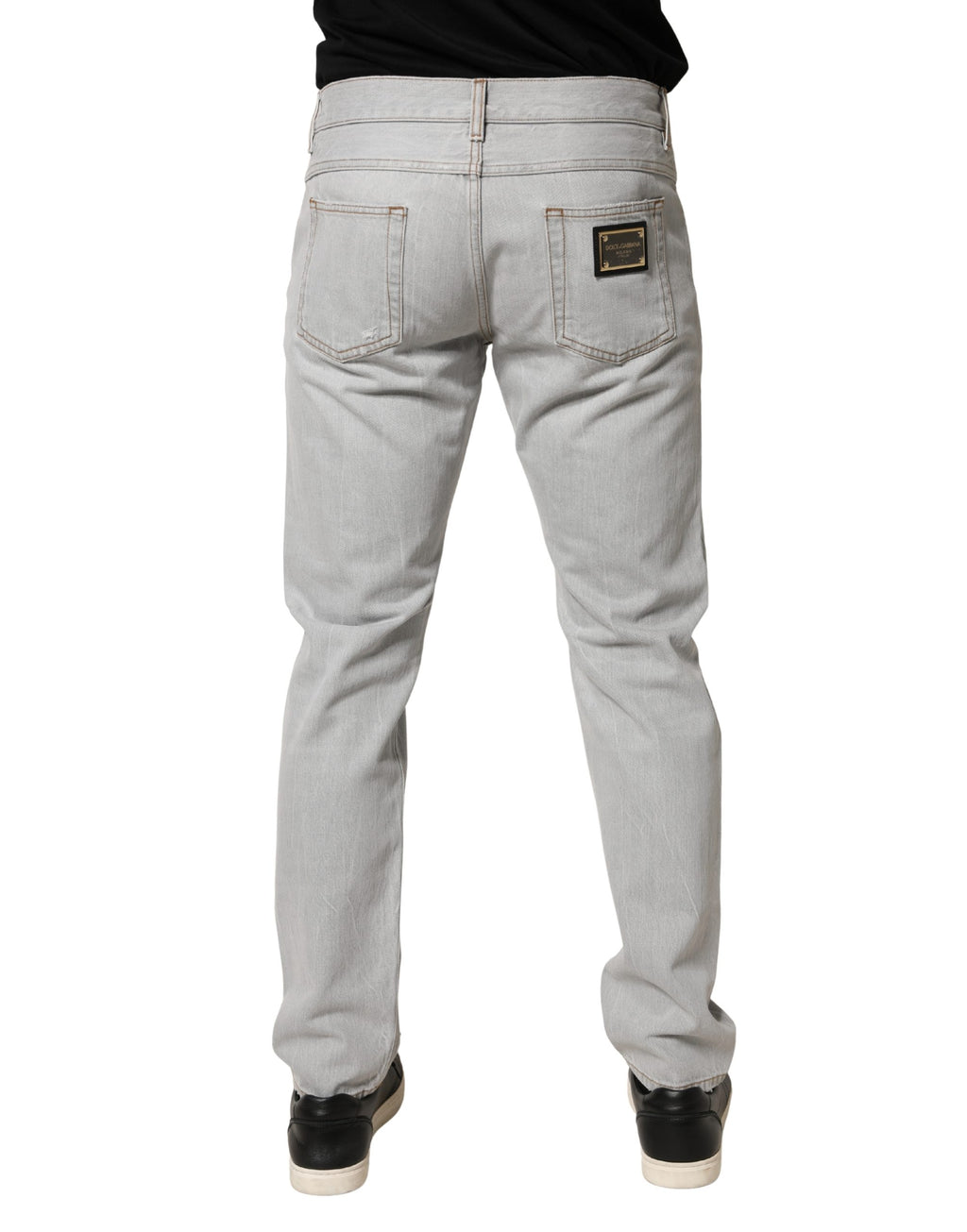 Dolce & Gabbana Hellgraue Ripped Baumwoll-Jeans im Regular Fit