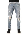 Dolce & Gabbana Men's Light Blue Distressed Denim Skinny Jeans