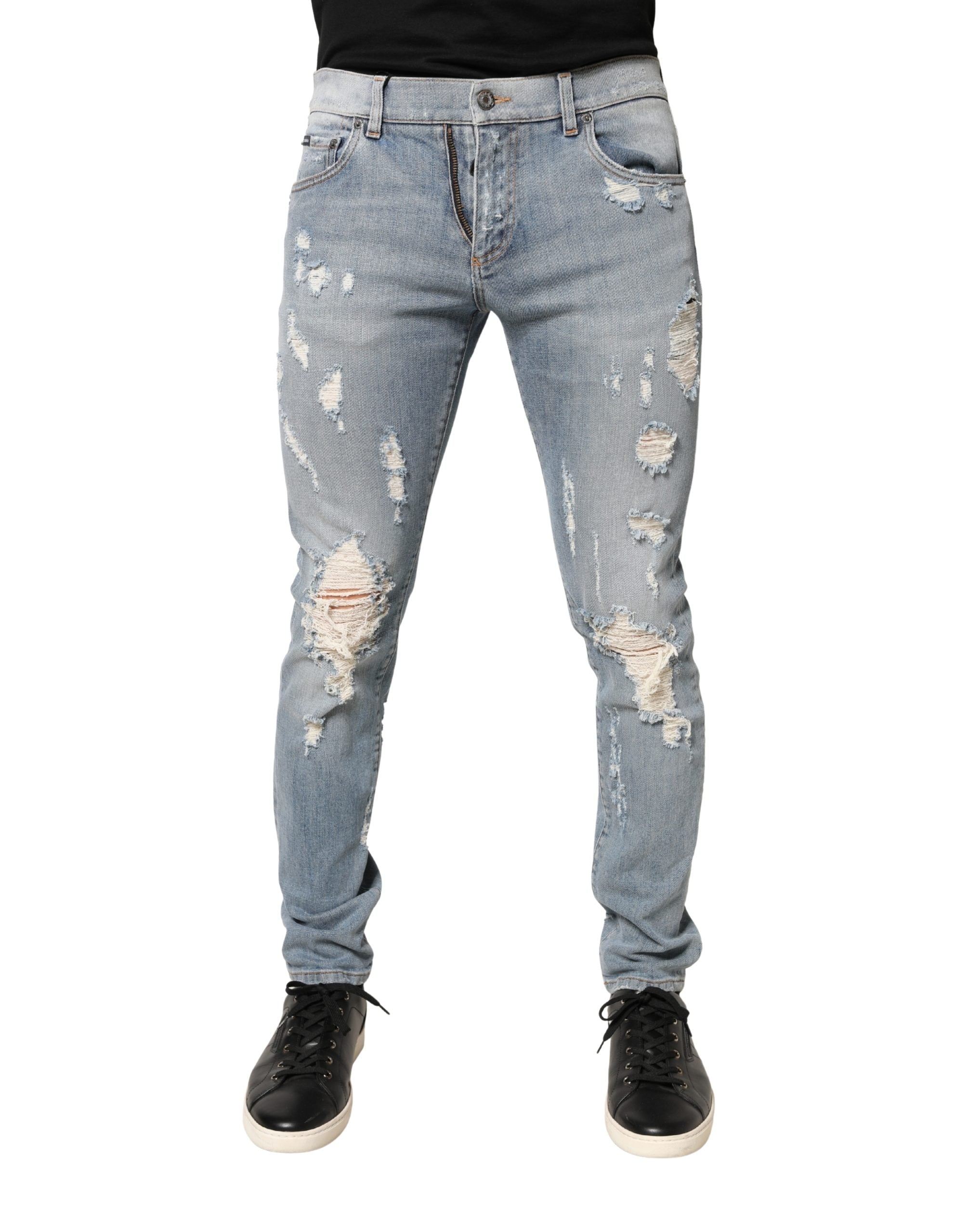 Dolce & Gabbana Men's Light Blue Distressed Denim Skinny Jeans
