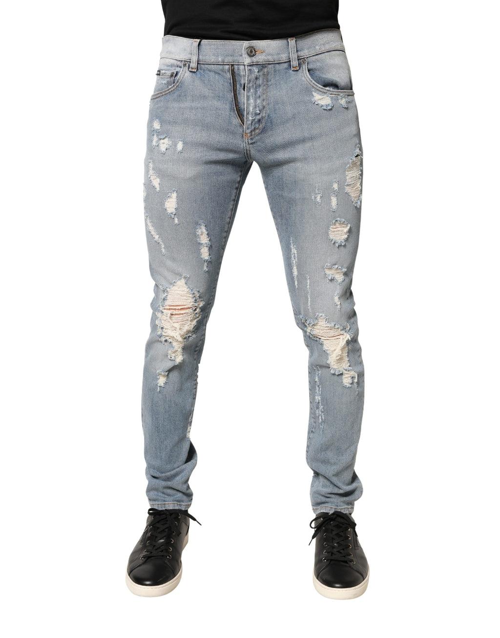 Dolce & Gabbana Men's Light Blue Distressed Denim Skinny Jeans