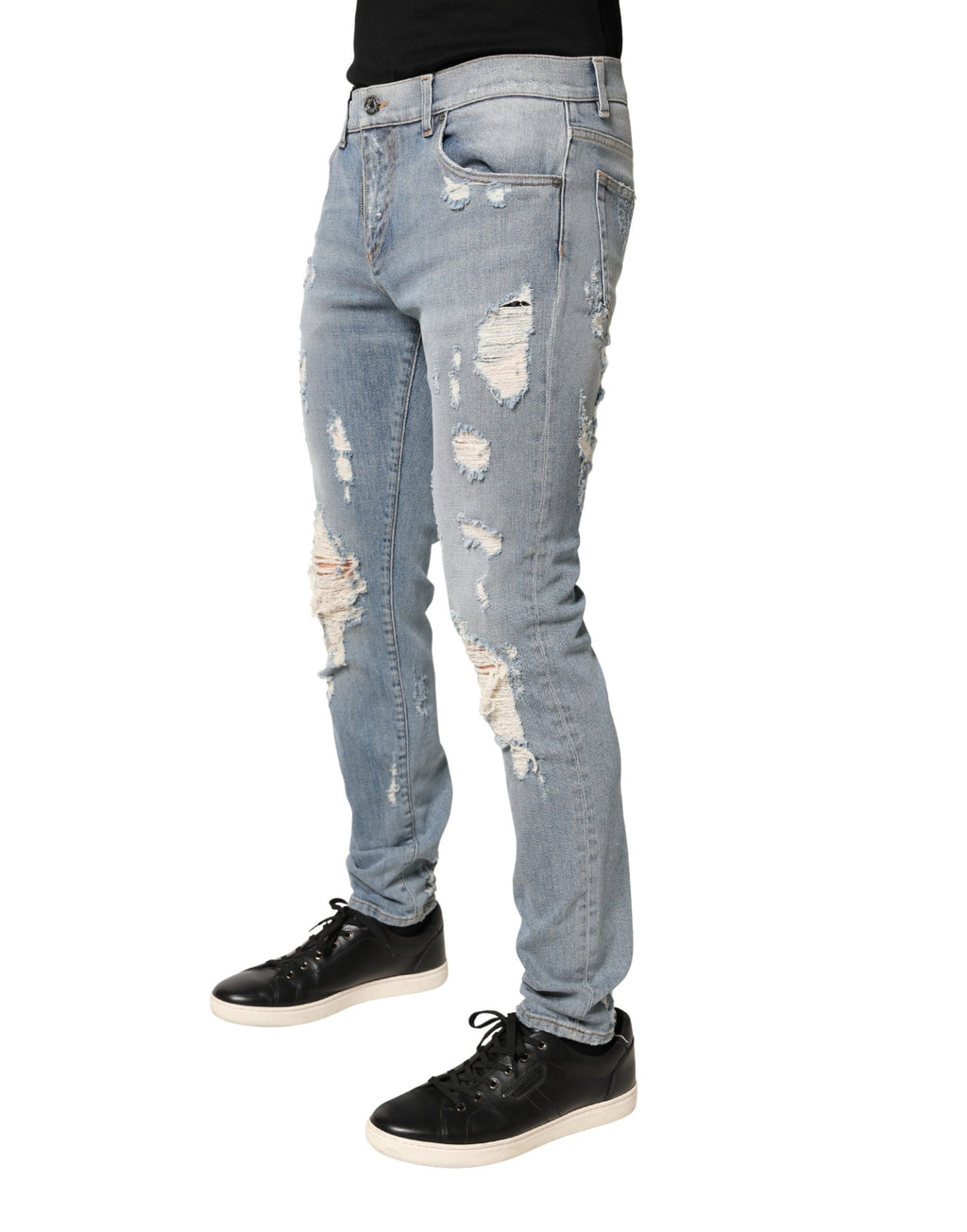 Dolce & Gabbana Men's Light Blue Distressed Denim Skinny Jeans