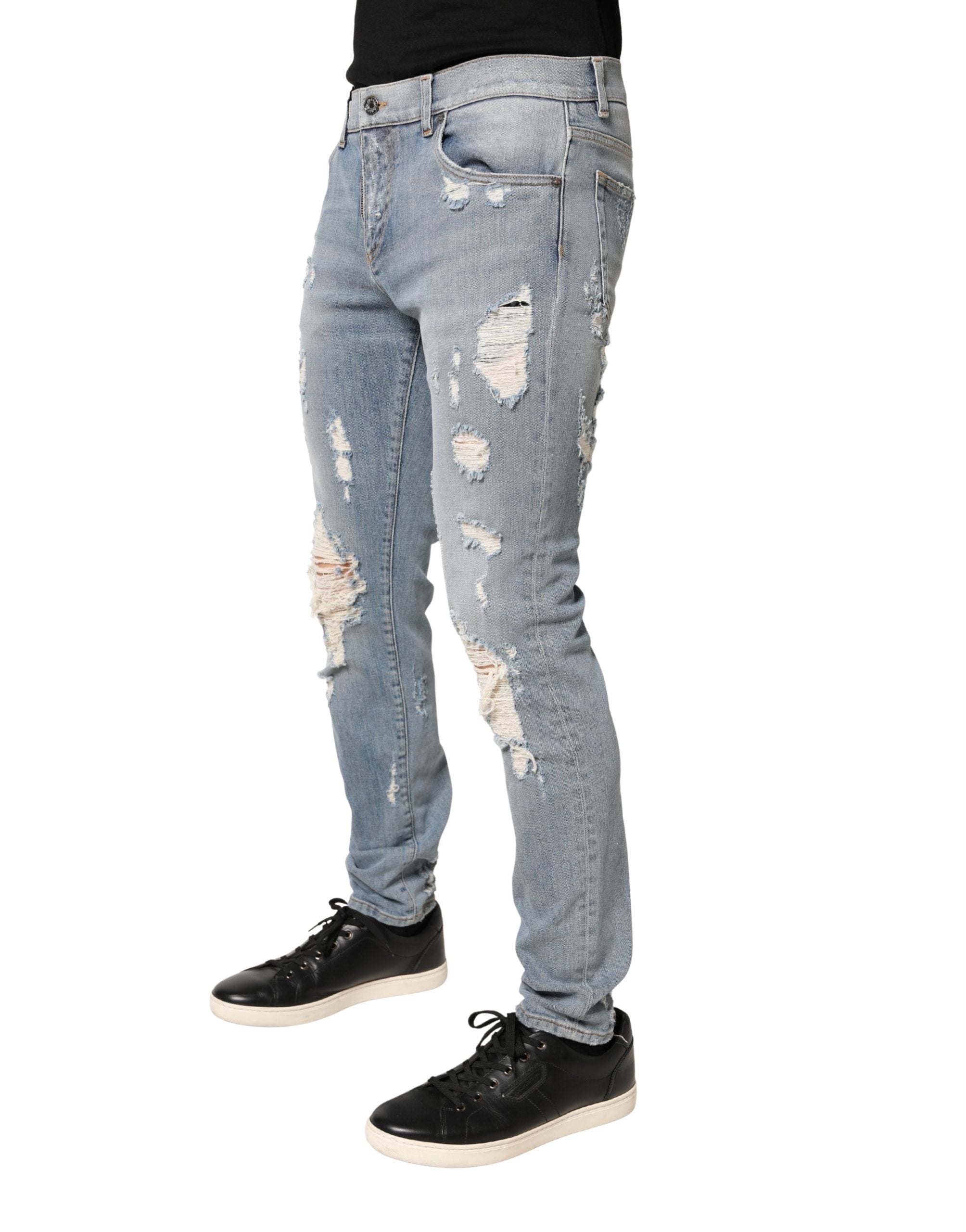 Dolce & Gabbana Men's Light Blue Distressed Denim Skinny Jeans