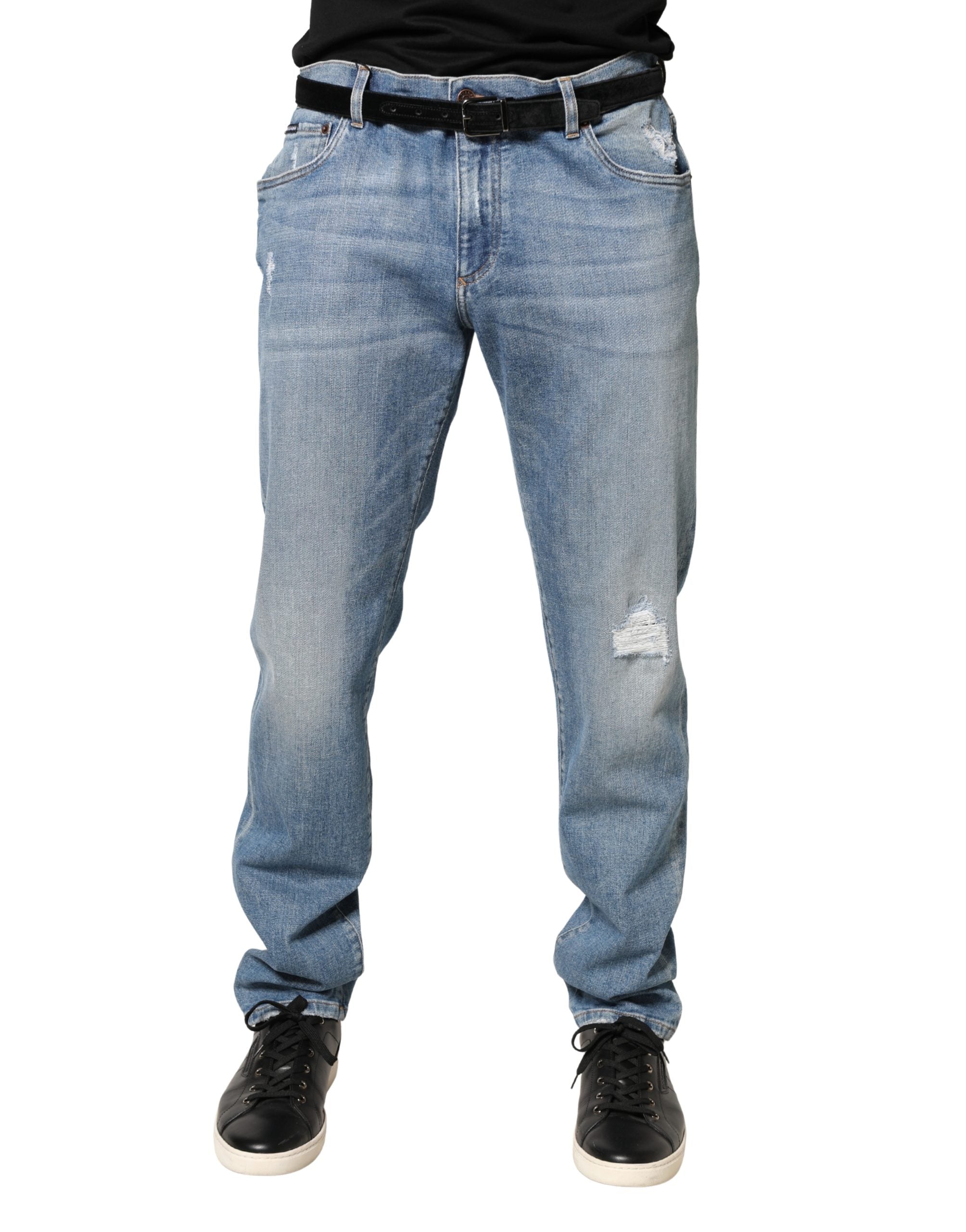Dolce & Gabbana Blaue, ausgefranste Slim Fit Herren Jeans aus Baumwolle