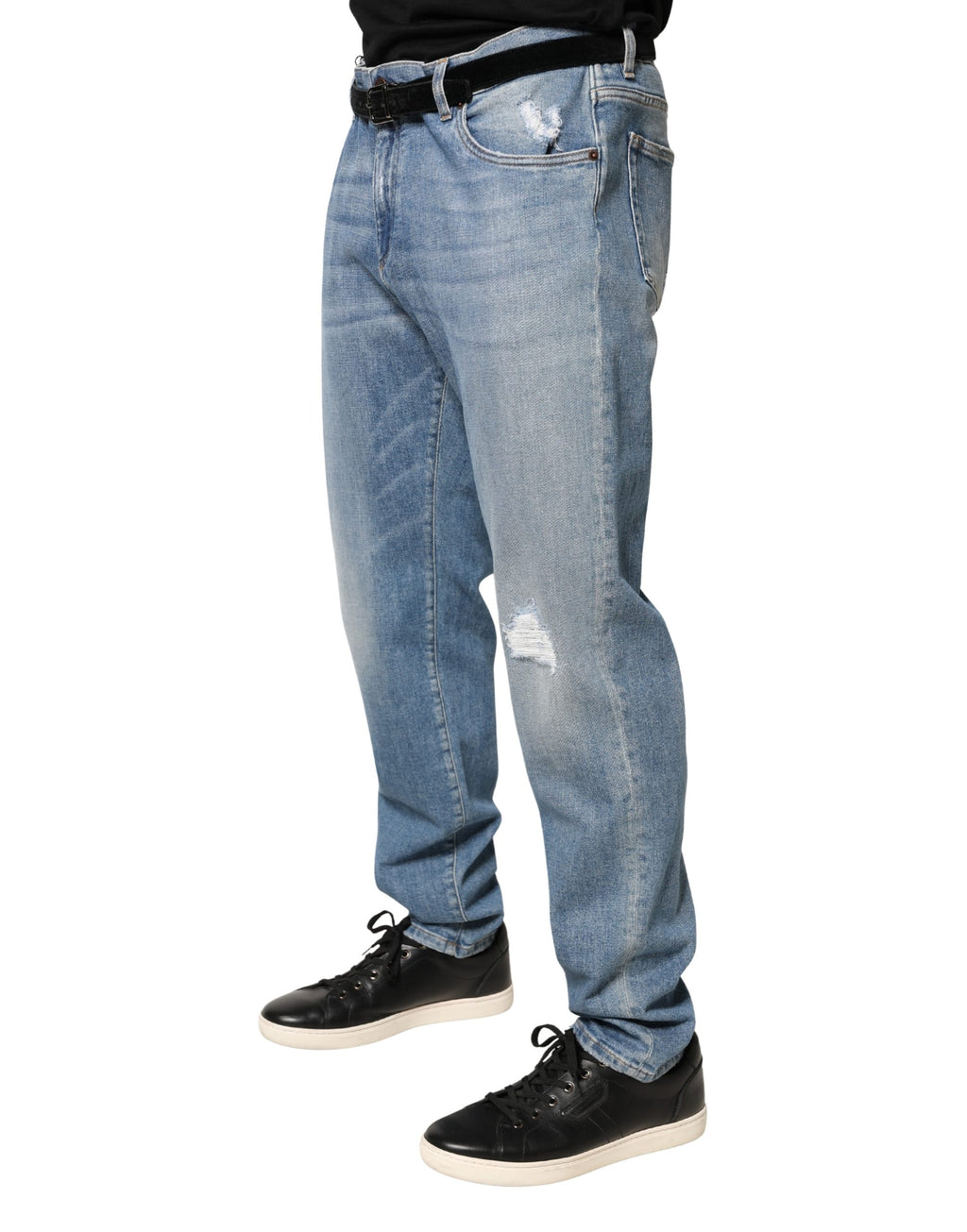 Dolce & Gabbana Blaue, ausgefranste Slim Fit Herren Jeans aus Baumwolle