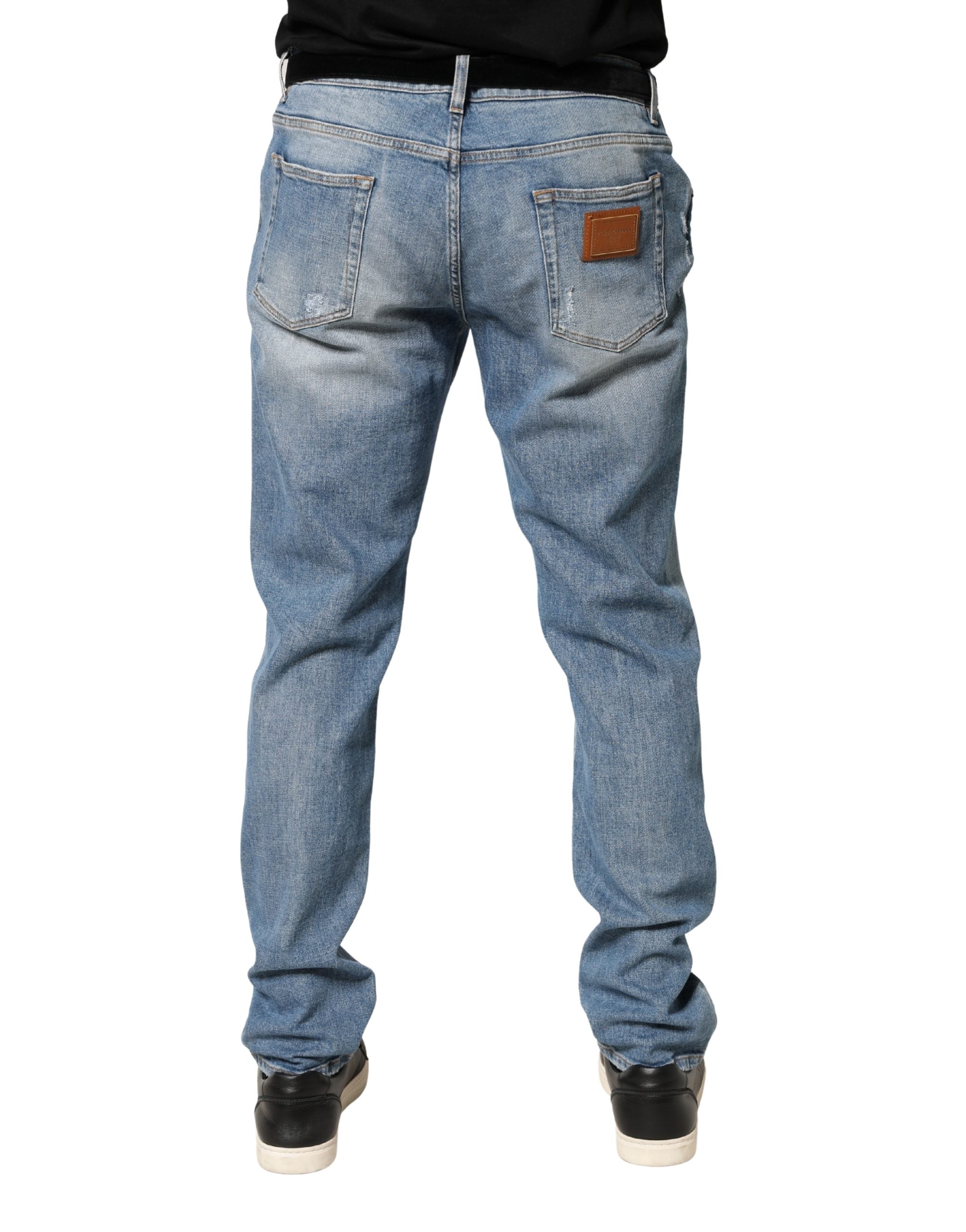 Dolce & Gabbana Blaue, ausgefranste Slim Fit Herren Jeans aus Baumwolle