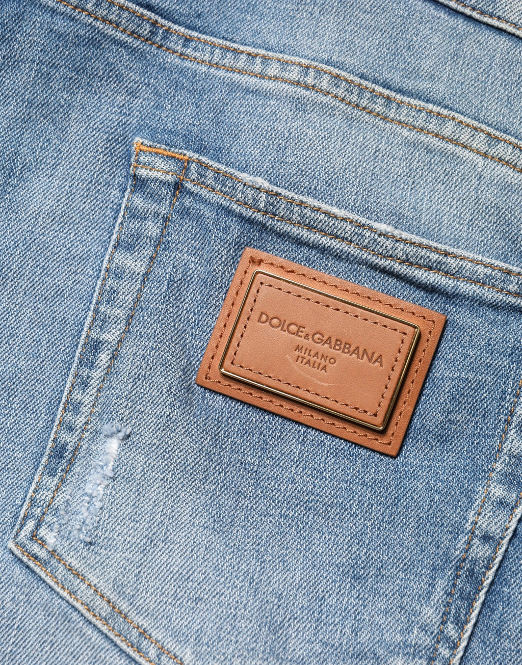 Dolce & Gabbana Blaue, ausgefranste Slim Fit Herren Jeans aus Baumwolle