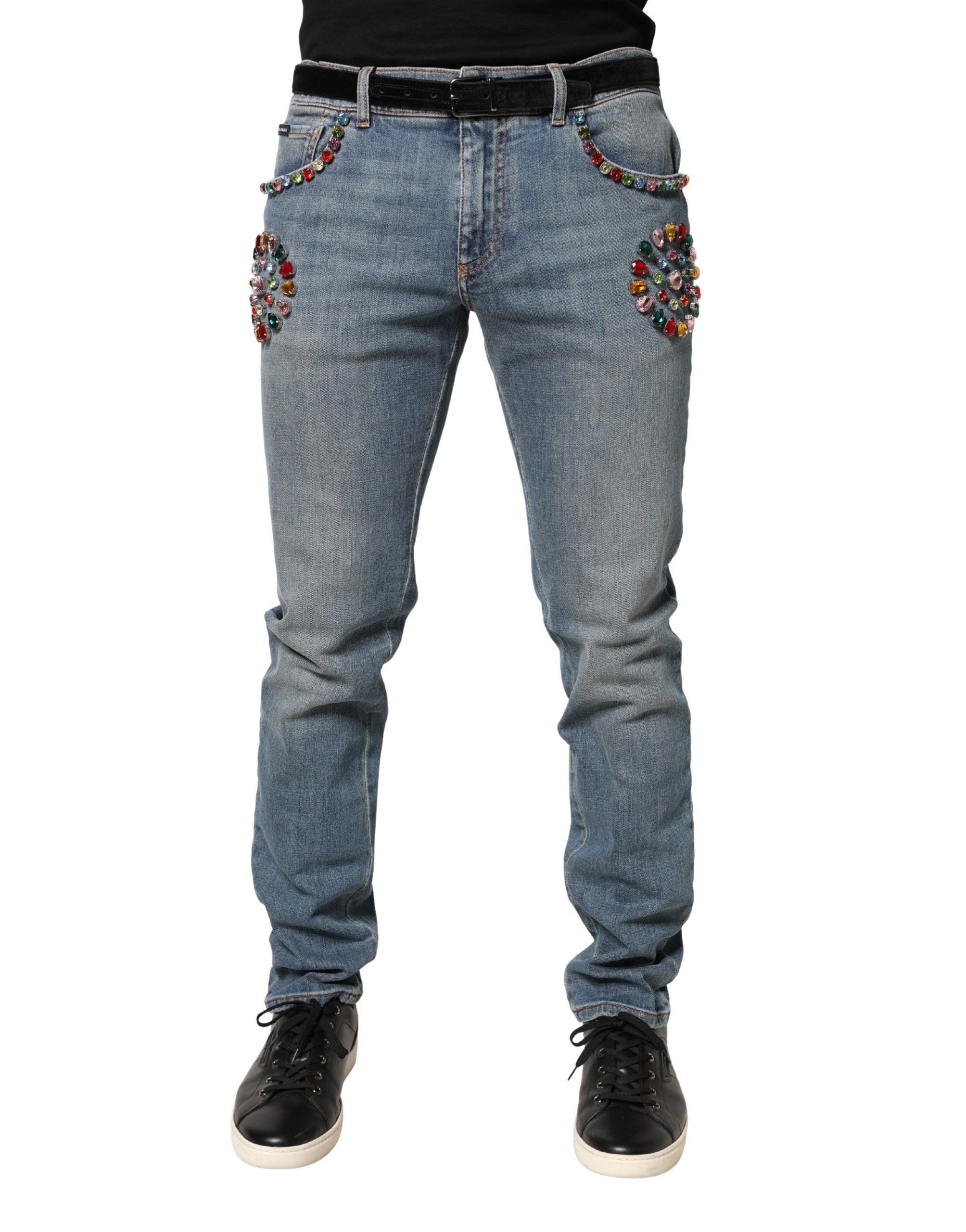 Dolce & Gabbana Blue Cotton Trim Jeans, Loose Fit, Men