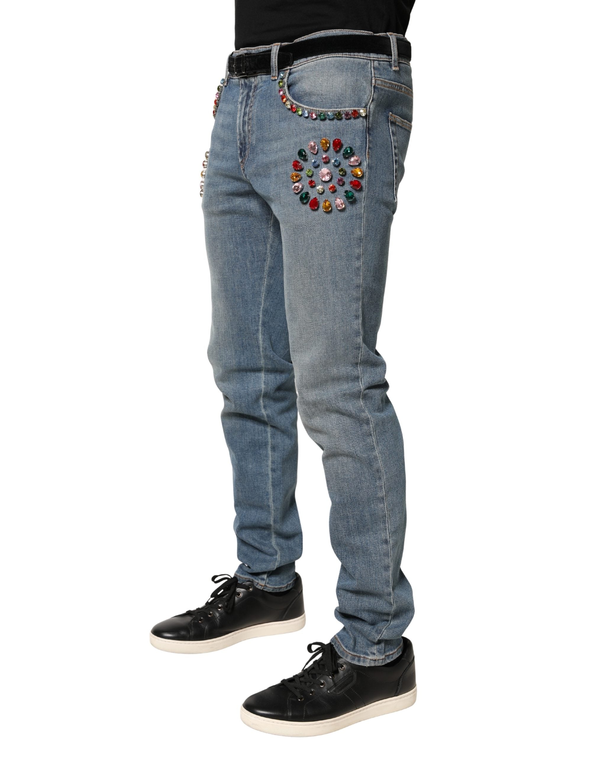 Dolce & Gabbana Blue Cotton Trim Jeans, Loose Fit, Men