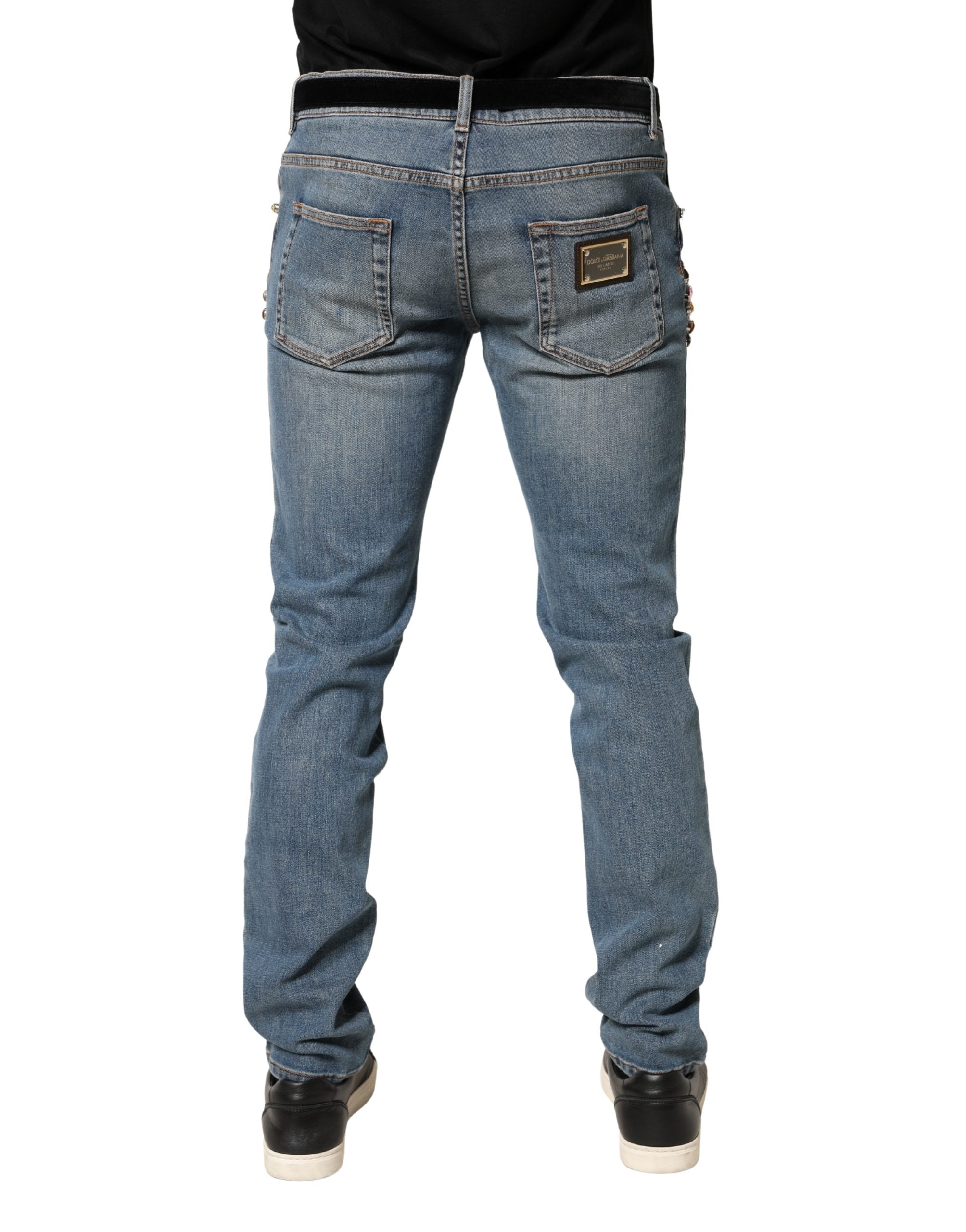 Dolce & Gabbana Blue Cotton Trim Jeans, Loose Fit, Men