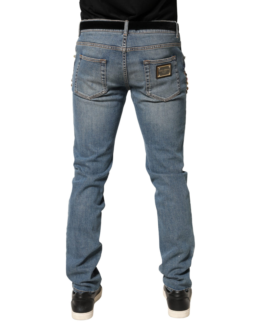 Dolce & Gabbana Blaue Jeans aus Baumwolle mit Besatz, lockerer Schnitt, Herren