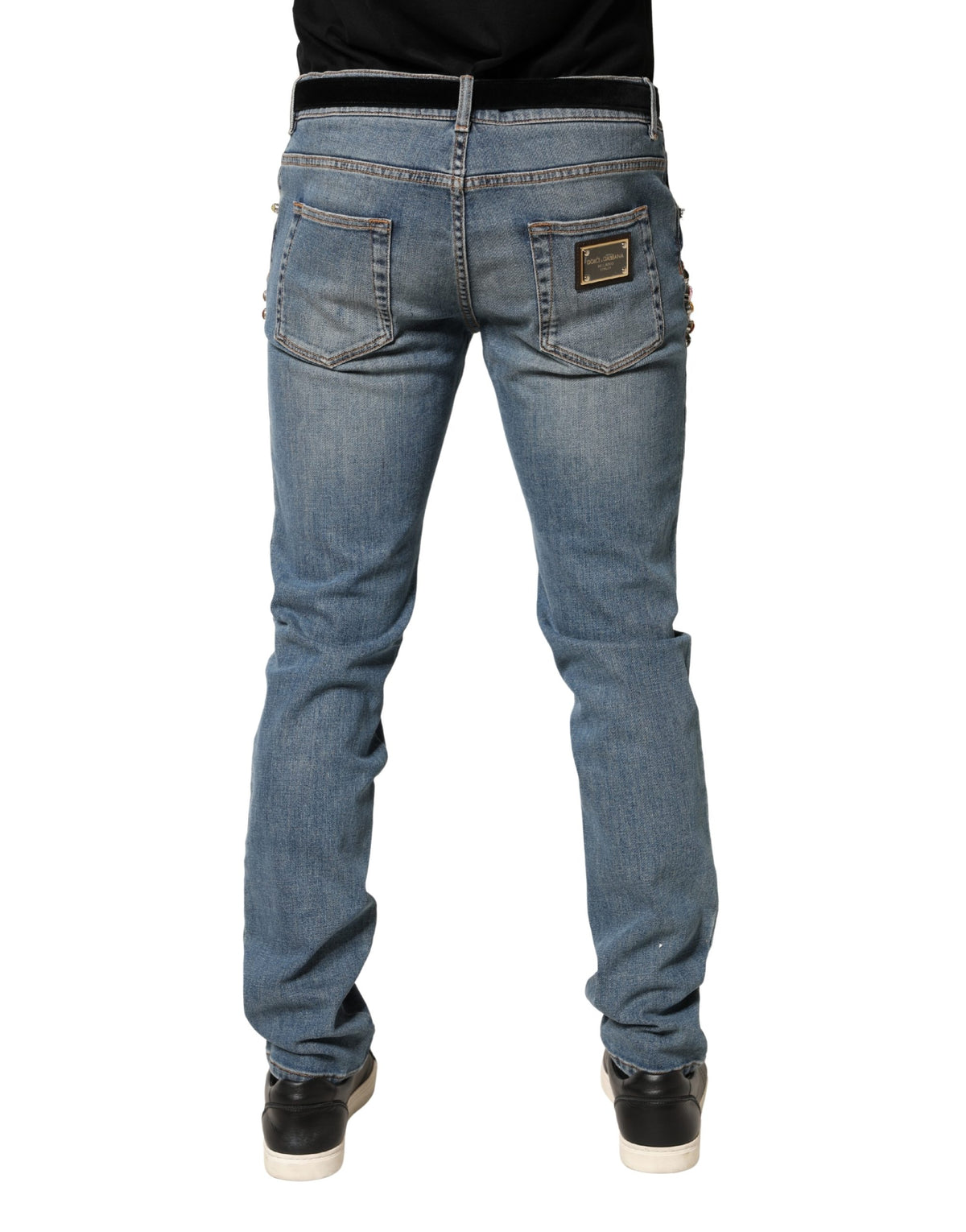 Dolce & Gabbana Blaue Jeans aus Baumwolle mit Besatz, lockerer Schnitt, Herren