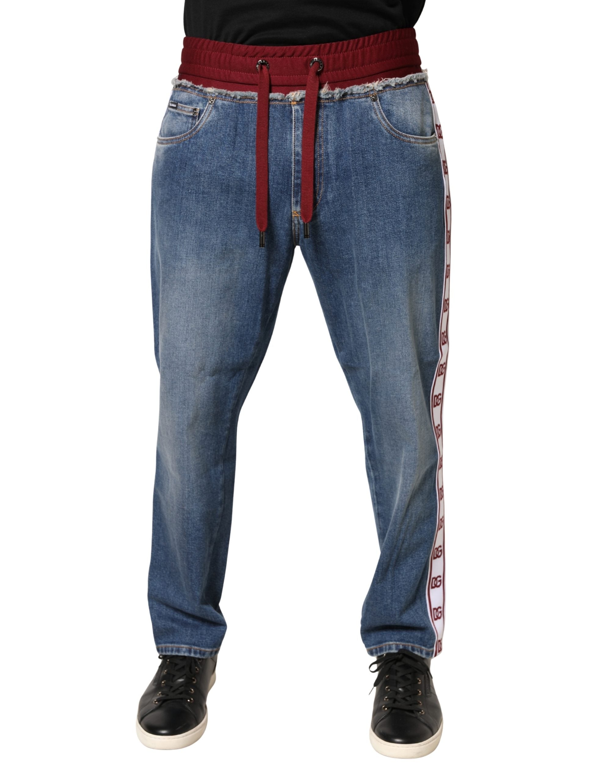 Dolce & Gabbana Blue Cotton Drawstring Straight-Leg Jeans