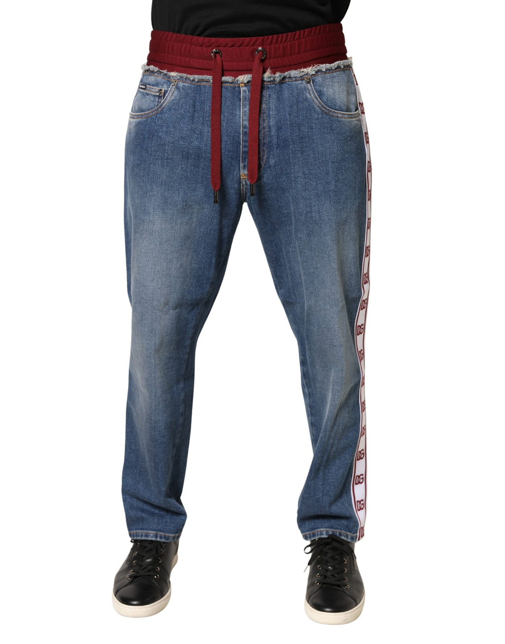 Dolce & Gabbana Blue Cotton Drawstring Straight-Leg Jeans