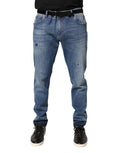 Dolce & Gabbana Blue Distressed Cotton-Denim Skinny Jeans