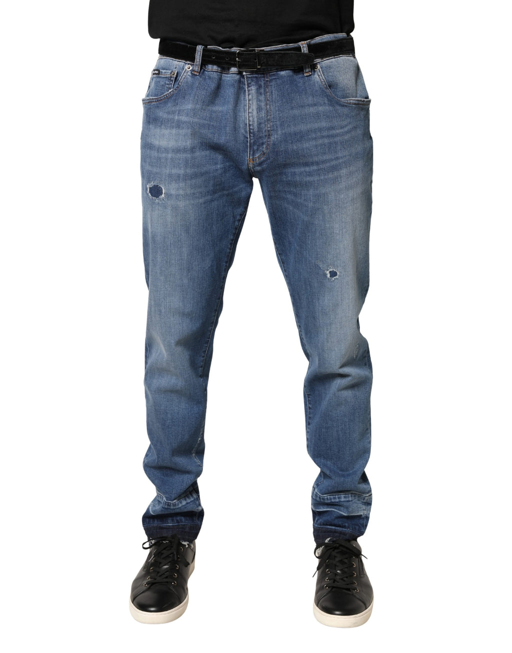 Dolce & Gabbana Blue Distressed Cotton-Denim Skinny Jeans