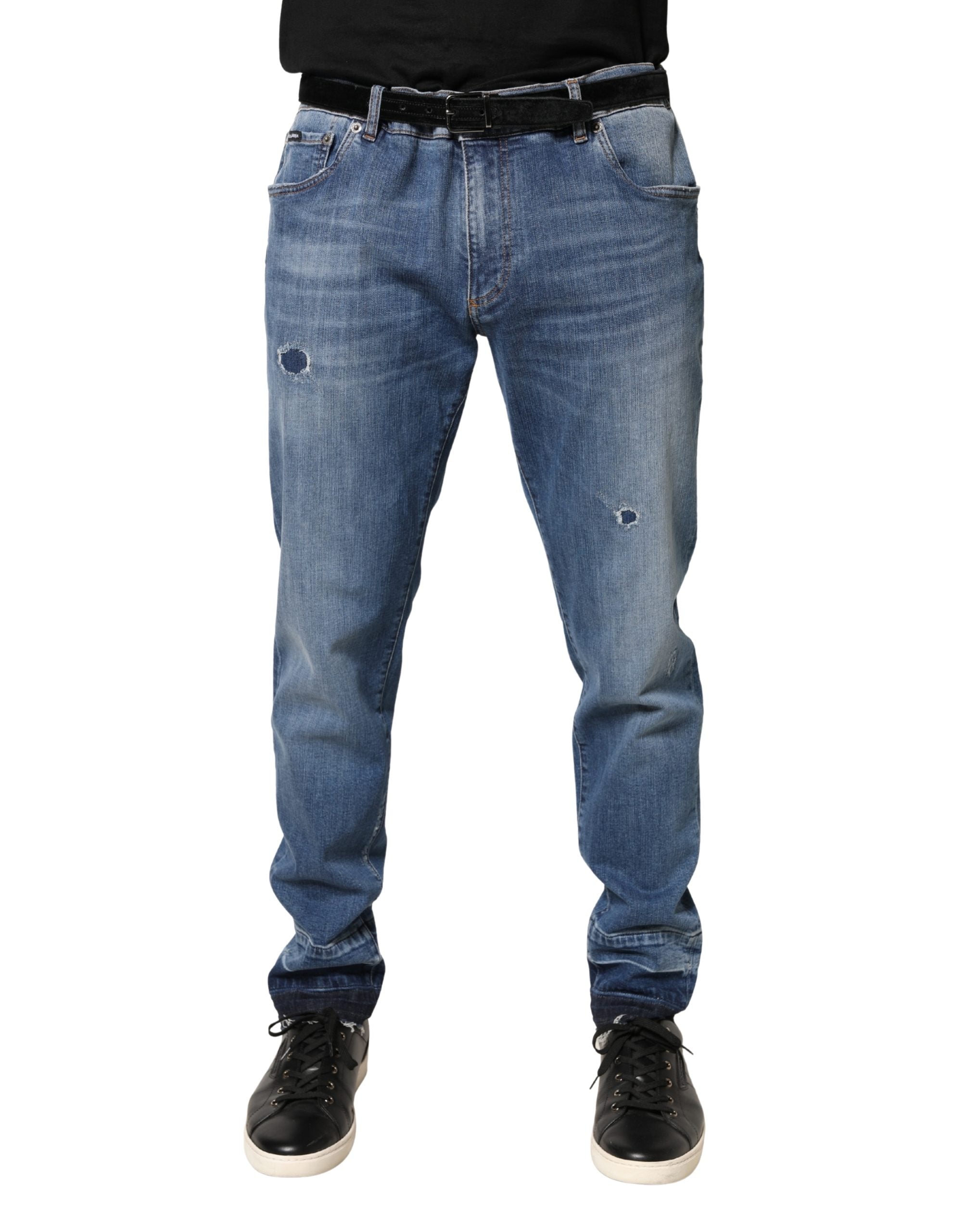 Dolce & Gabbana Blue Distressed Cotton-Denim Skinny Jeans