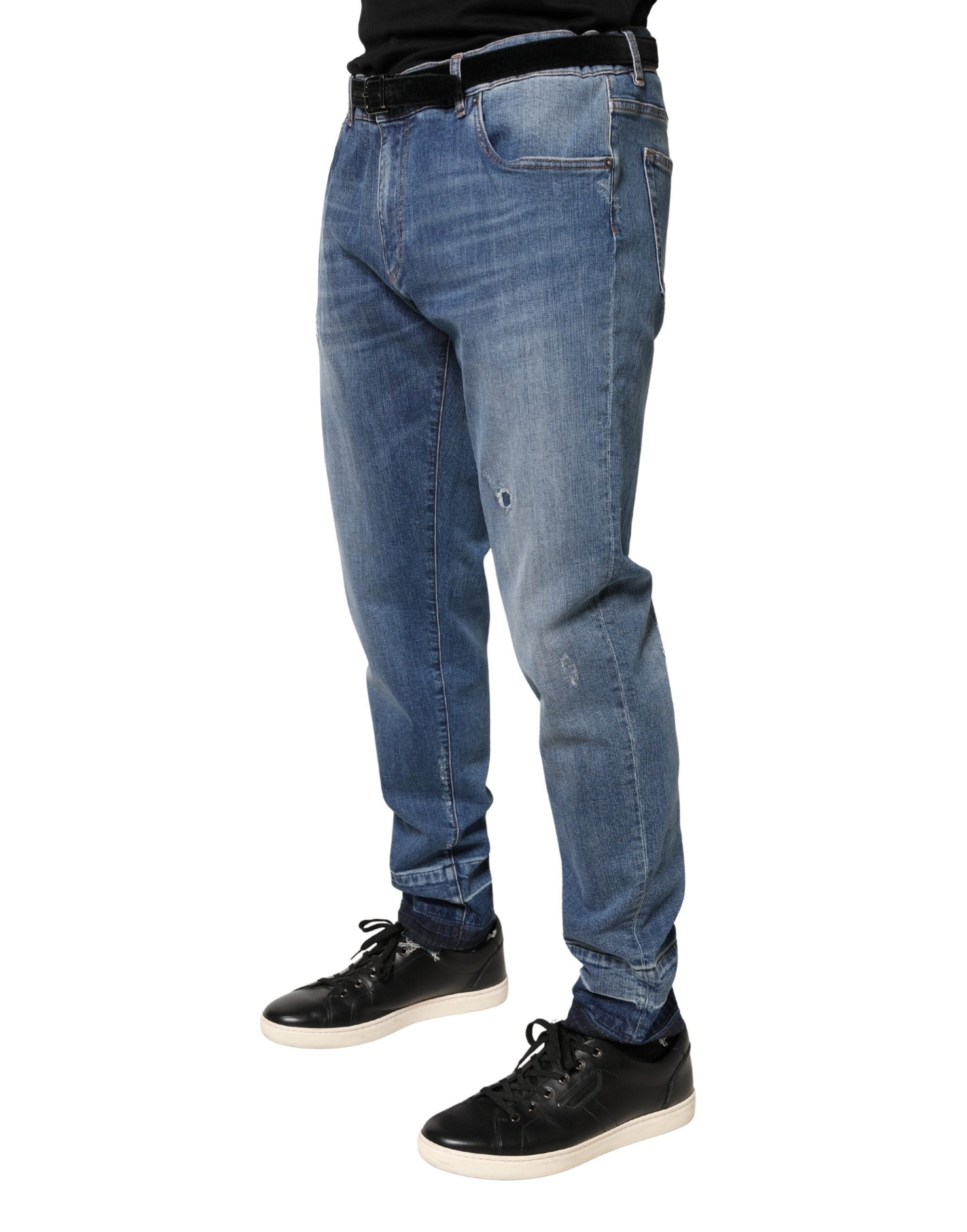 Dolce & Gabbana Blue Distressed Cotton-Denim Skinny Jeans