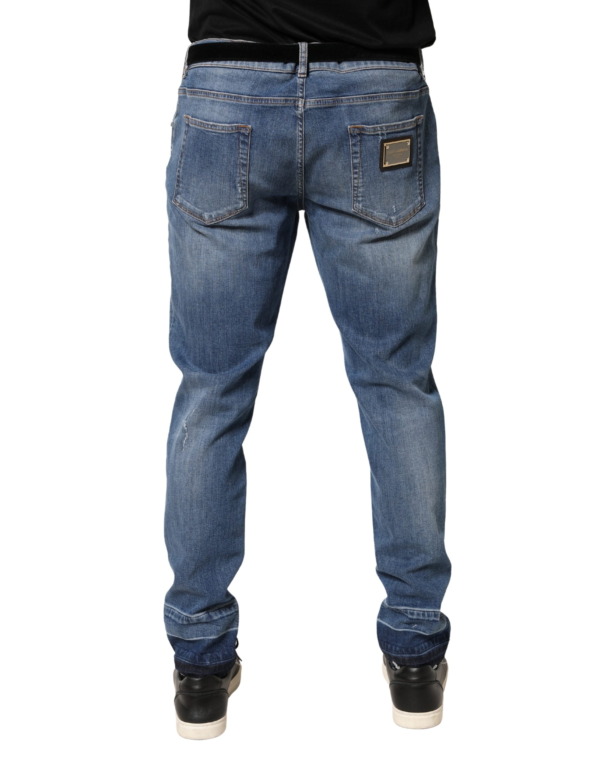 Dolce & Gabbana Blue Distressed Cotton-Denim Skinny Jeans
