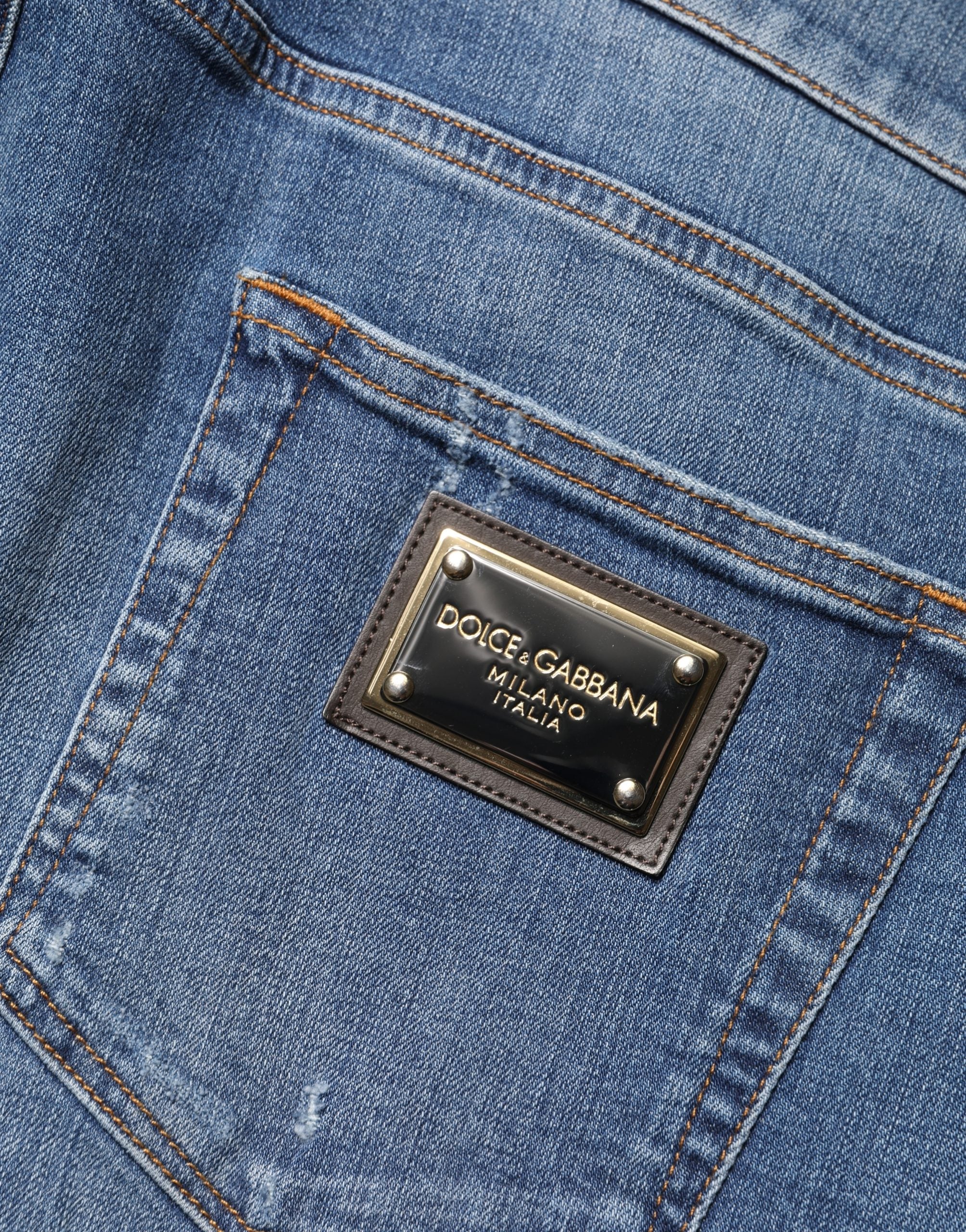 Dolce & Gabbana Blue Distressed Cotton-Denim Skinny Jeans