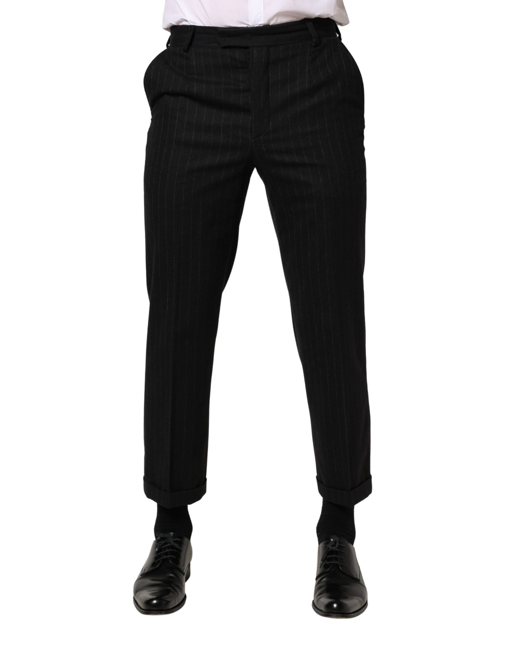 Dolce & Gabbana Black Striped Wool Dress Formal Pants