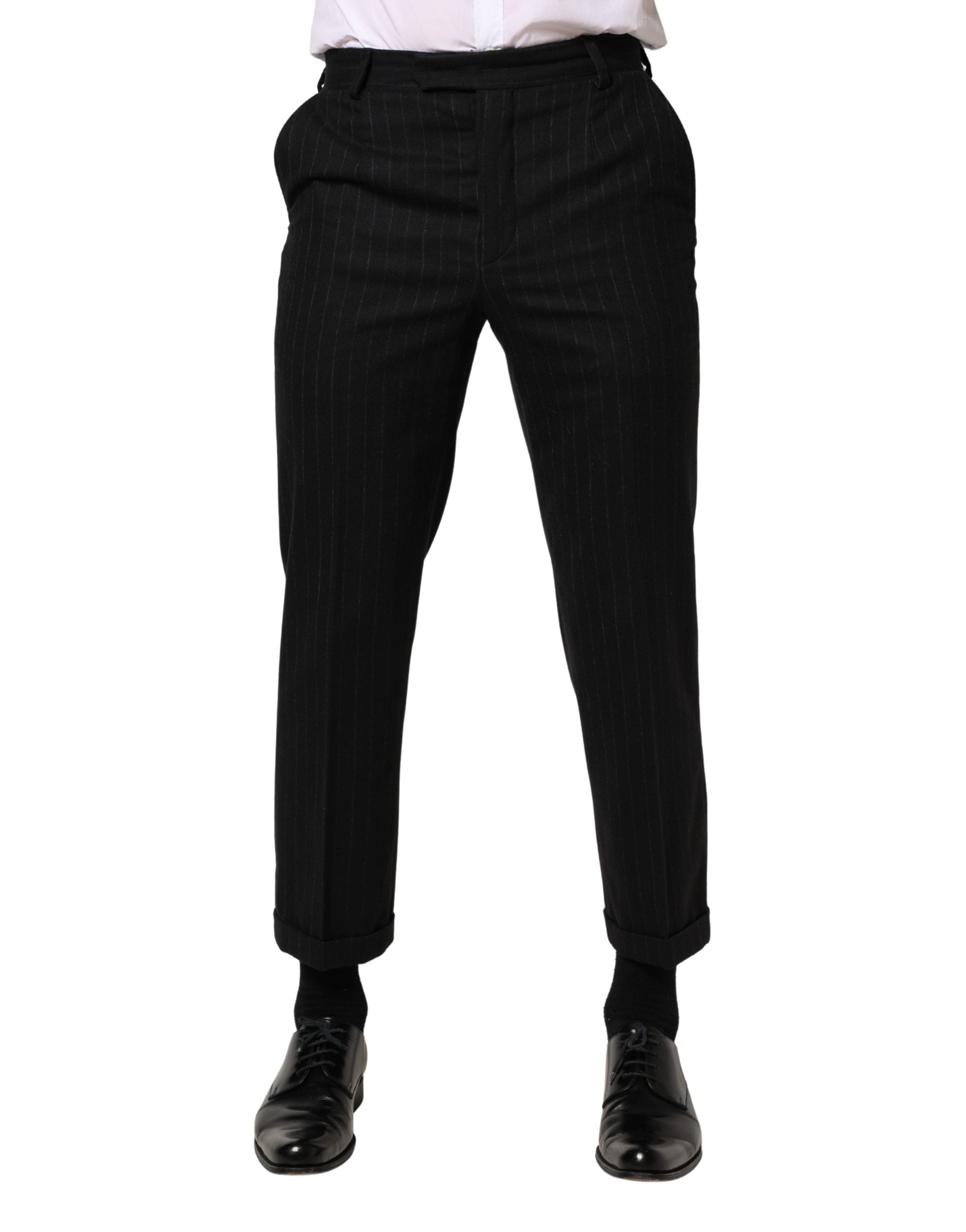 Dolce & Gabbana Black Striped Wool Dress Formal Pants