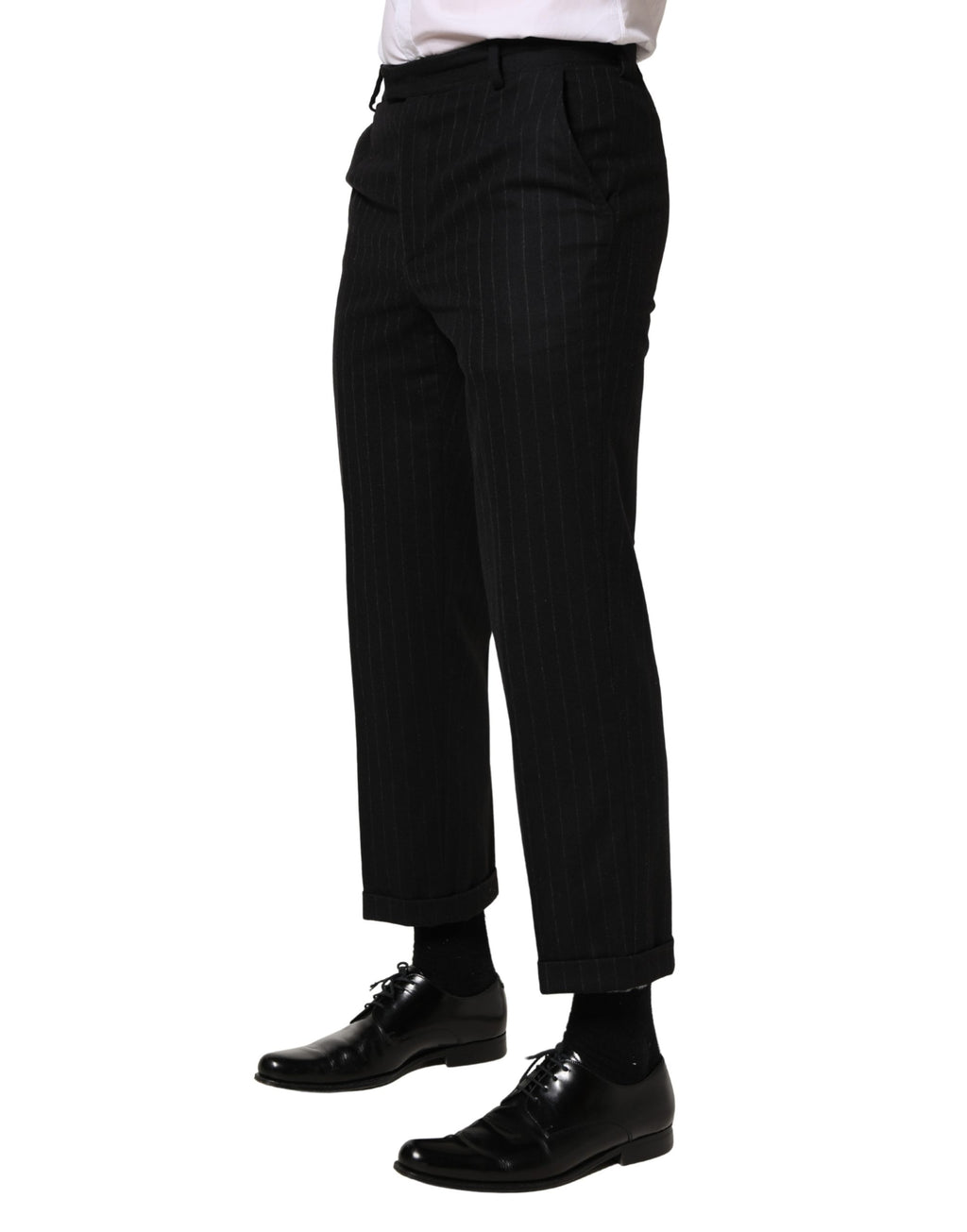 Dolce & Gabbana Black Striped Wool Dress Formal Pants