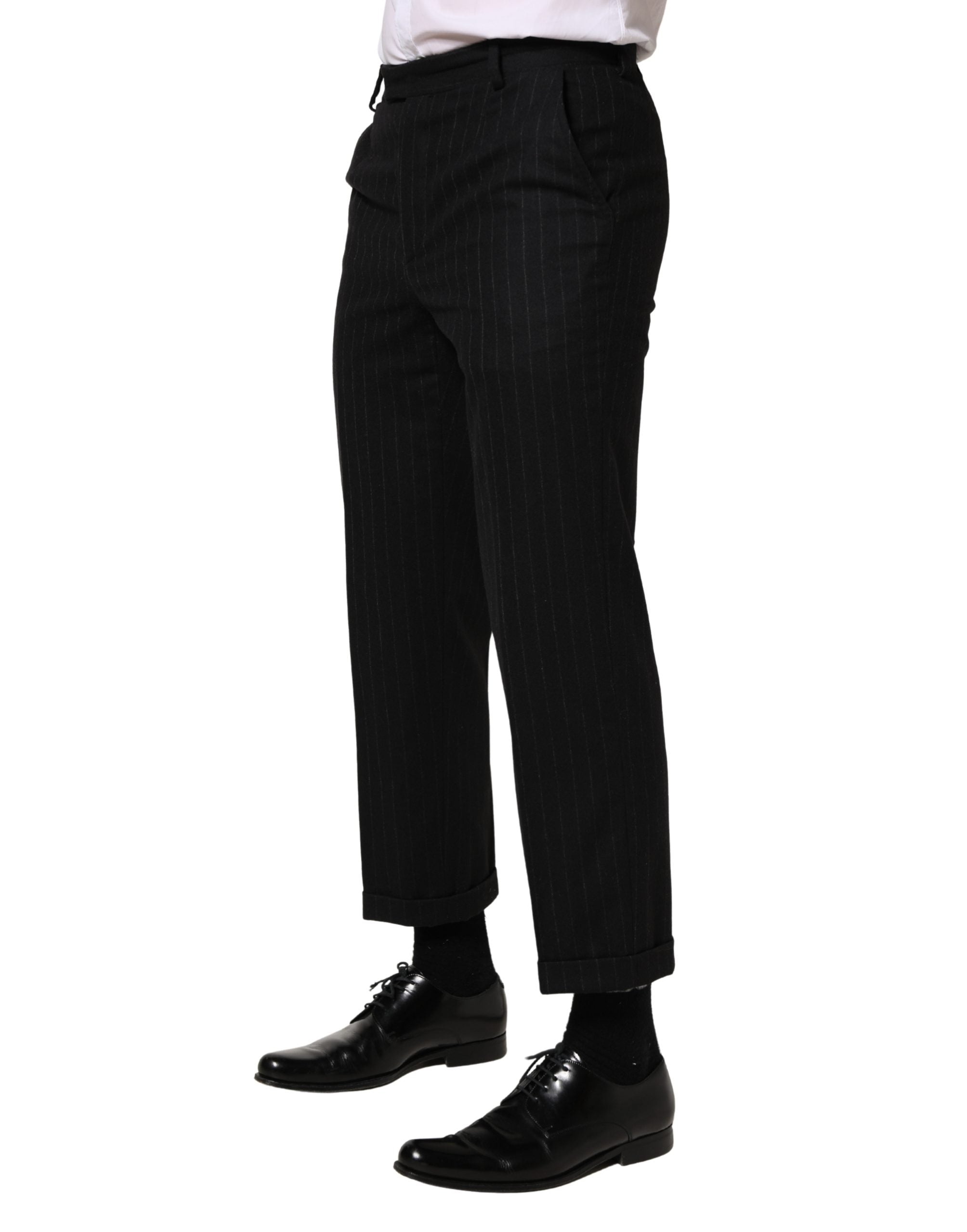 Dolce & Gabbana Black Striped Wool Dress Formal Pants