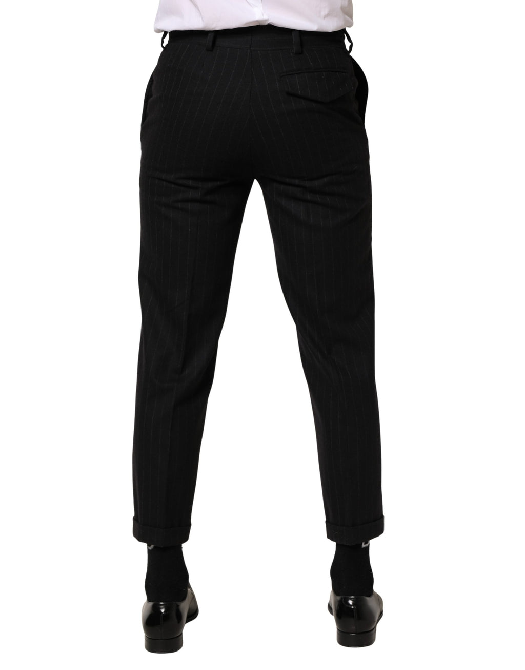 Dolce & Gabbana Black Striped Wool Dress Formal Pants