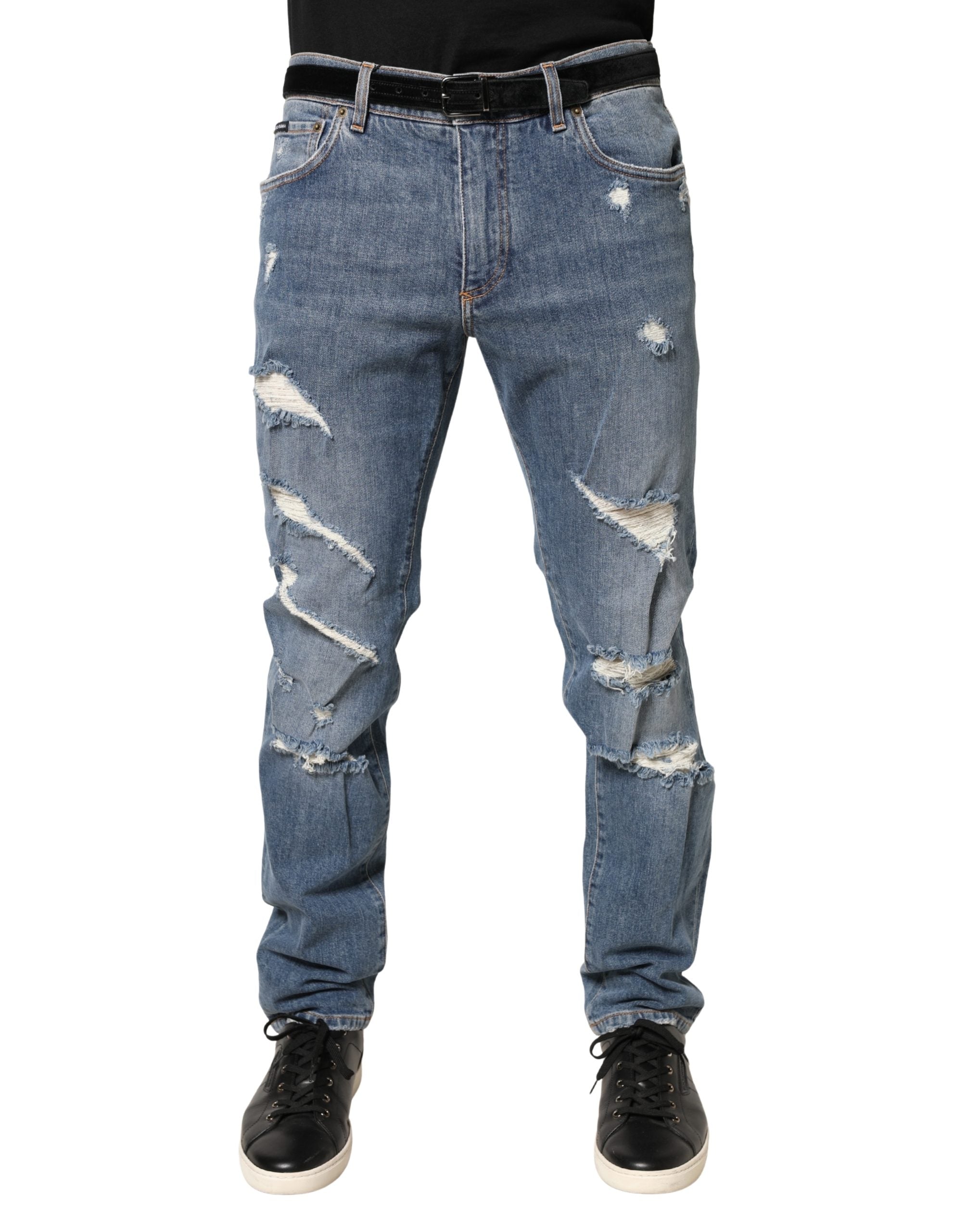 Dolce & Gabbana Blue Distressed Slim Fit Cotton Denim Jeans