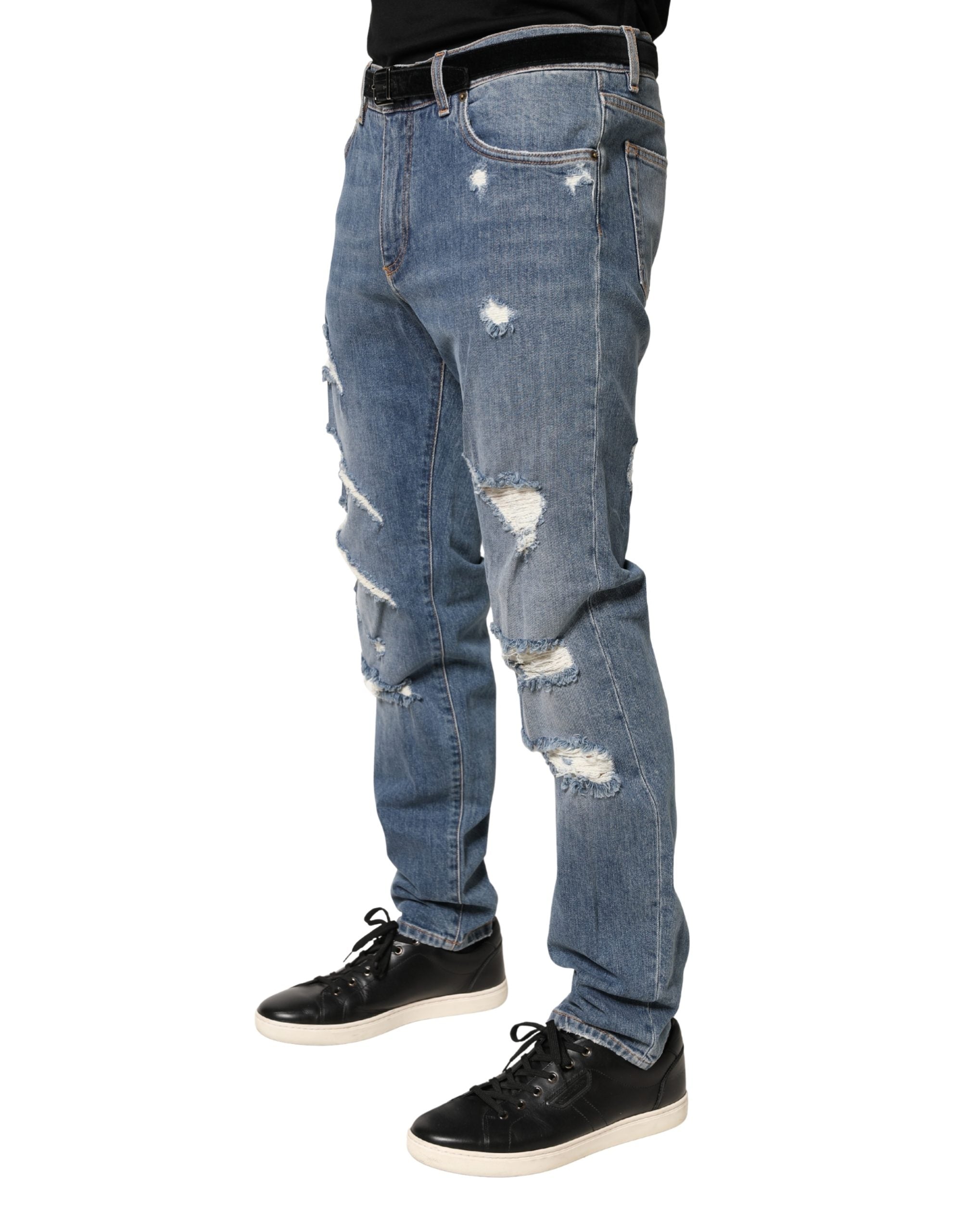 Dolce & Gabbana Blue Distressed Slim Fit Cotton Denim Jeans