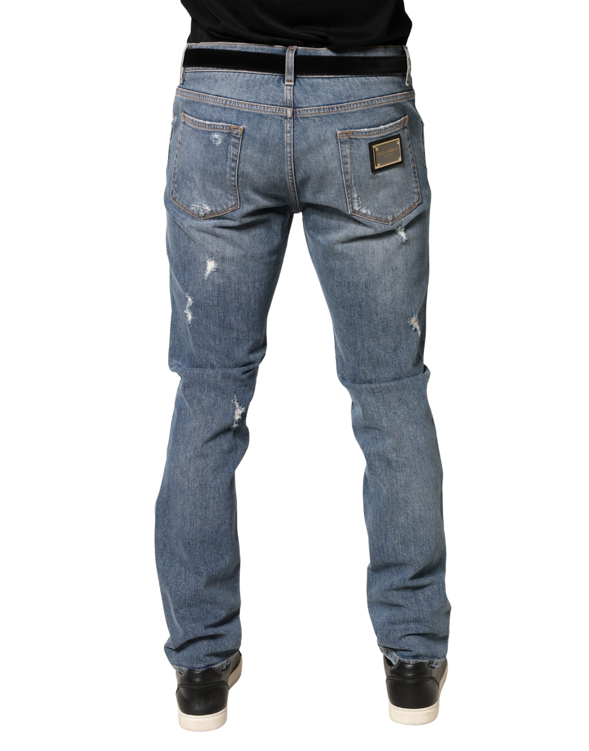 Dolce & Gabbana Blue Distressed Slim Fit Cotton Denim Jeans