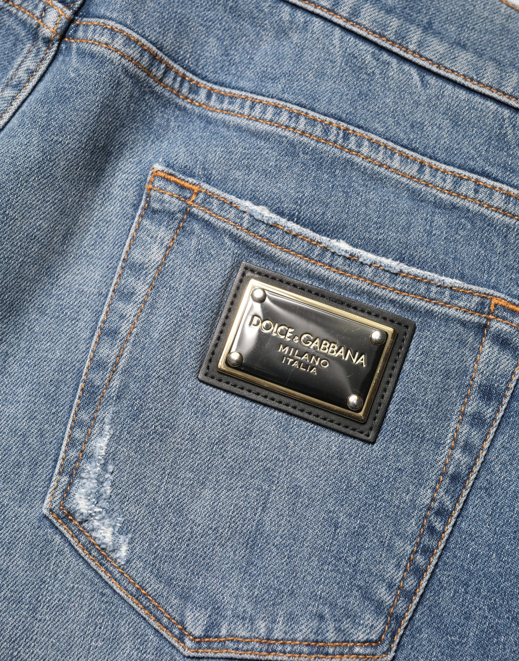 Dolce & Gabbana Blue Distressed Slim Fit Cotton Denim Jeans